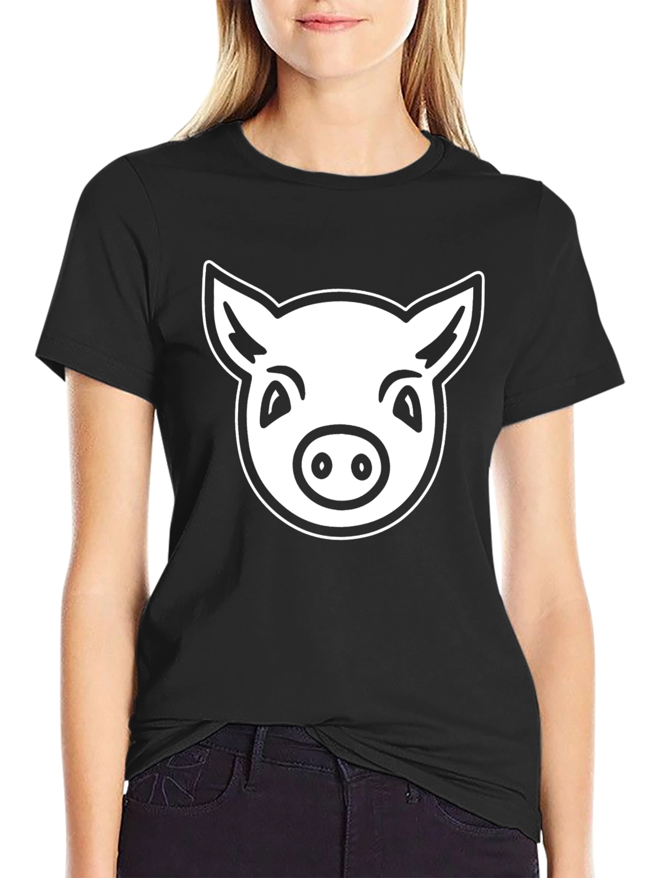 Black Pig Face Graphic T-Shirt - Black Cotton Tee view 2