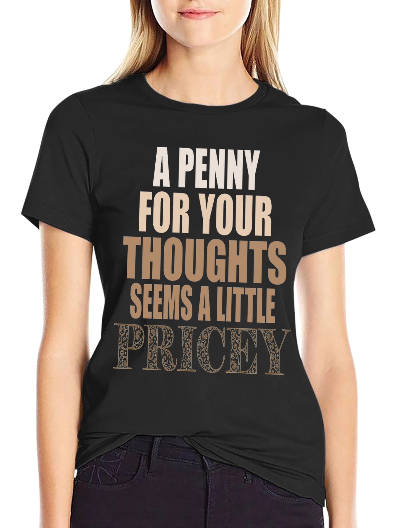 Black Penny For Your Thoughts Funny Graphic Tee view 2