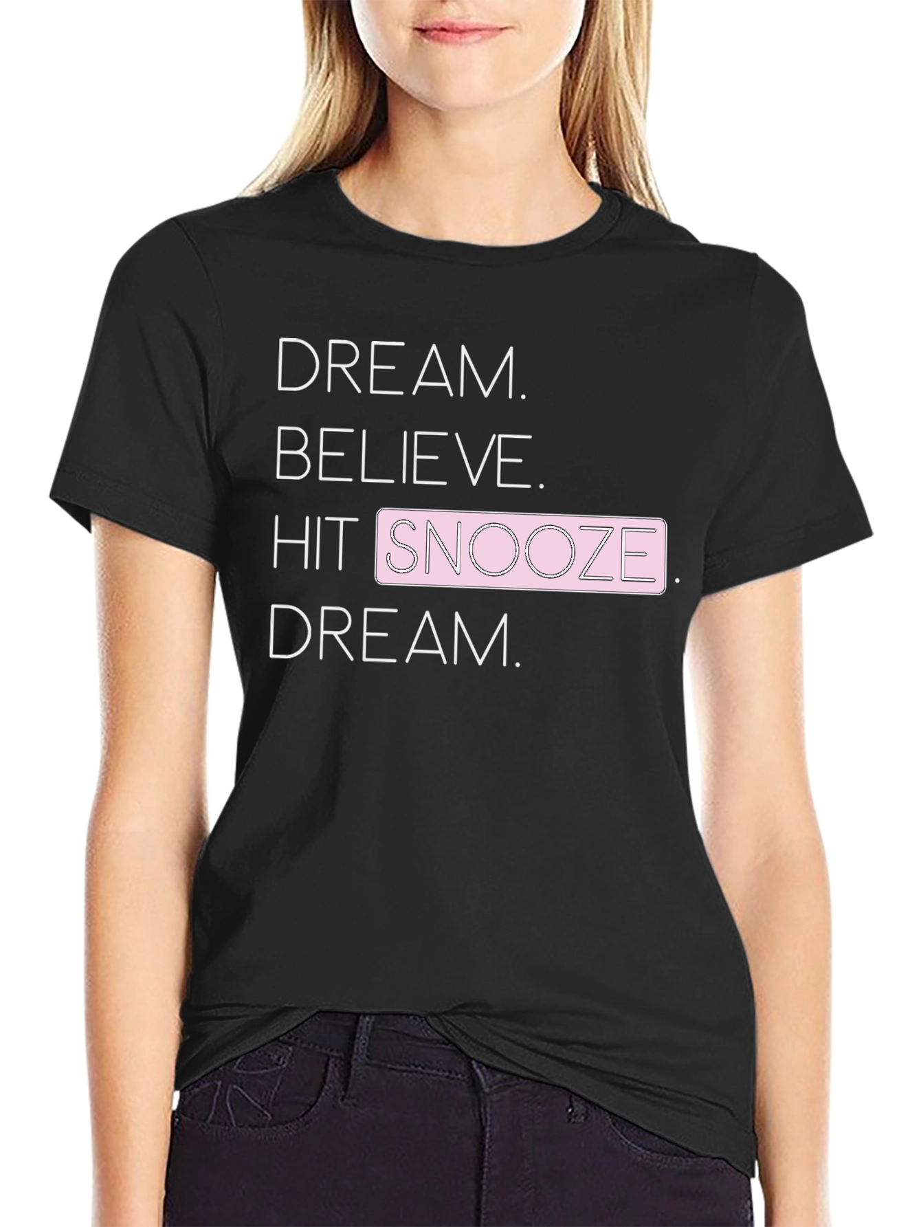 Black Dream Believe Snooze Graphic Tee view 2