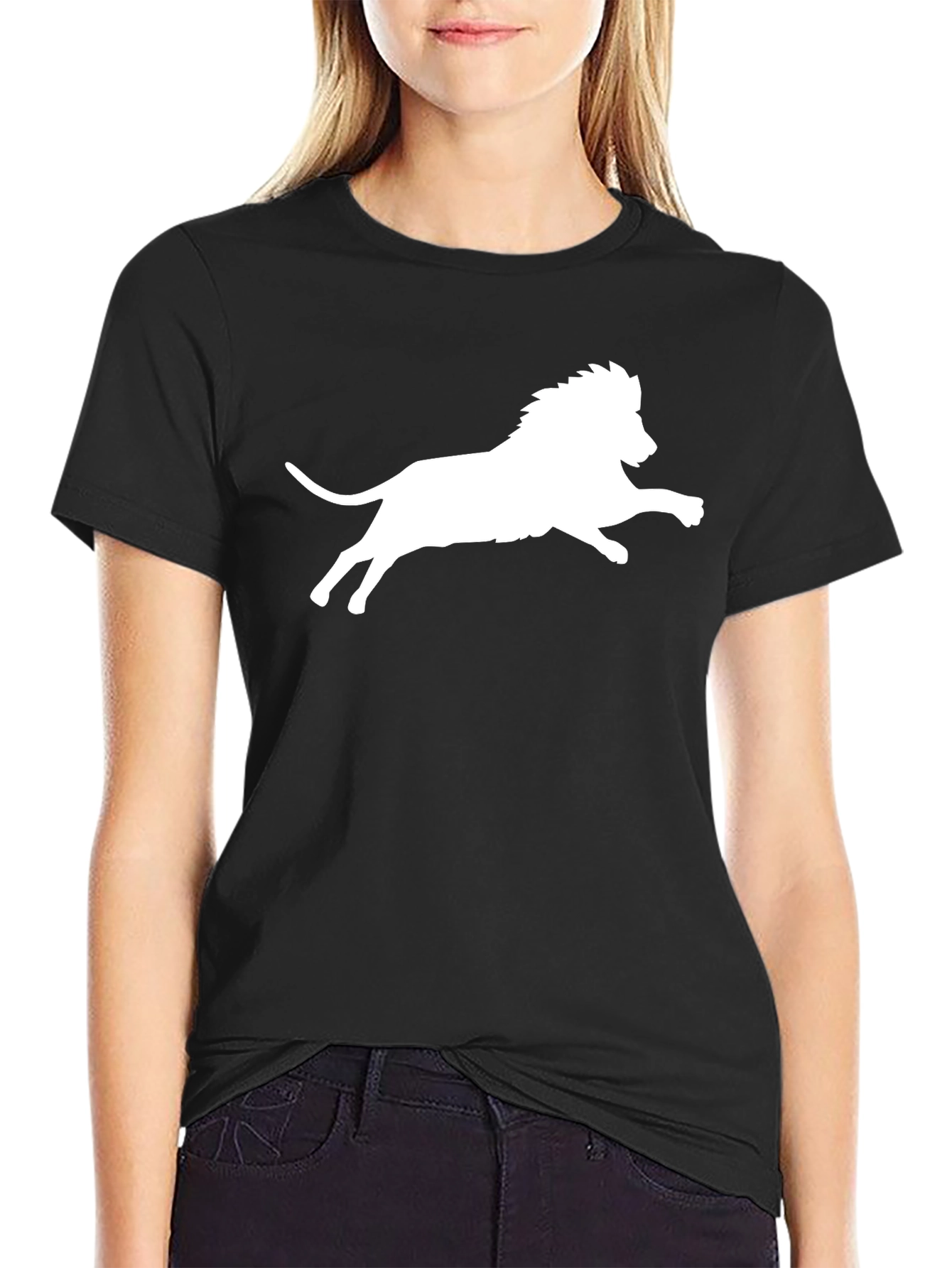 Black Black T-Shirt with White Lion Print view 2