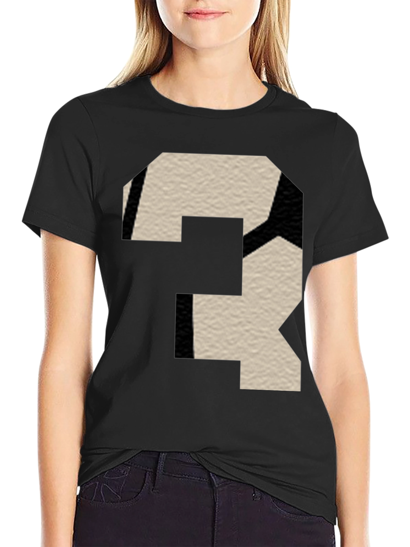 Black Abstract Number T-Shirt - Modern Black Tee view 2