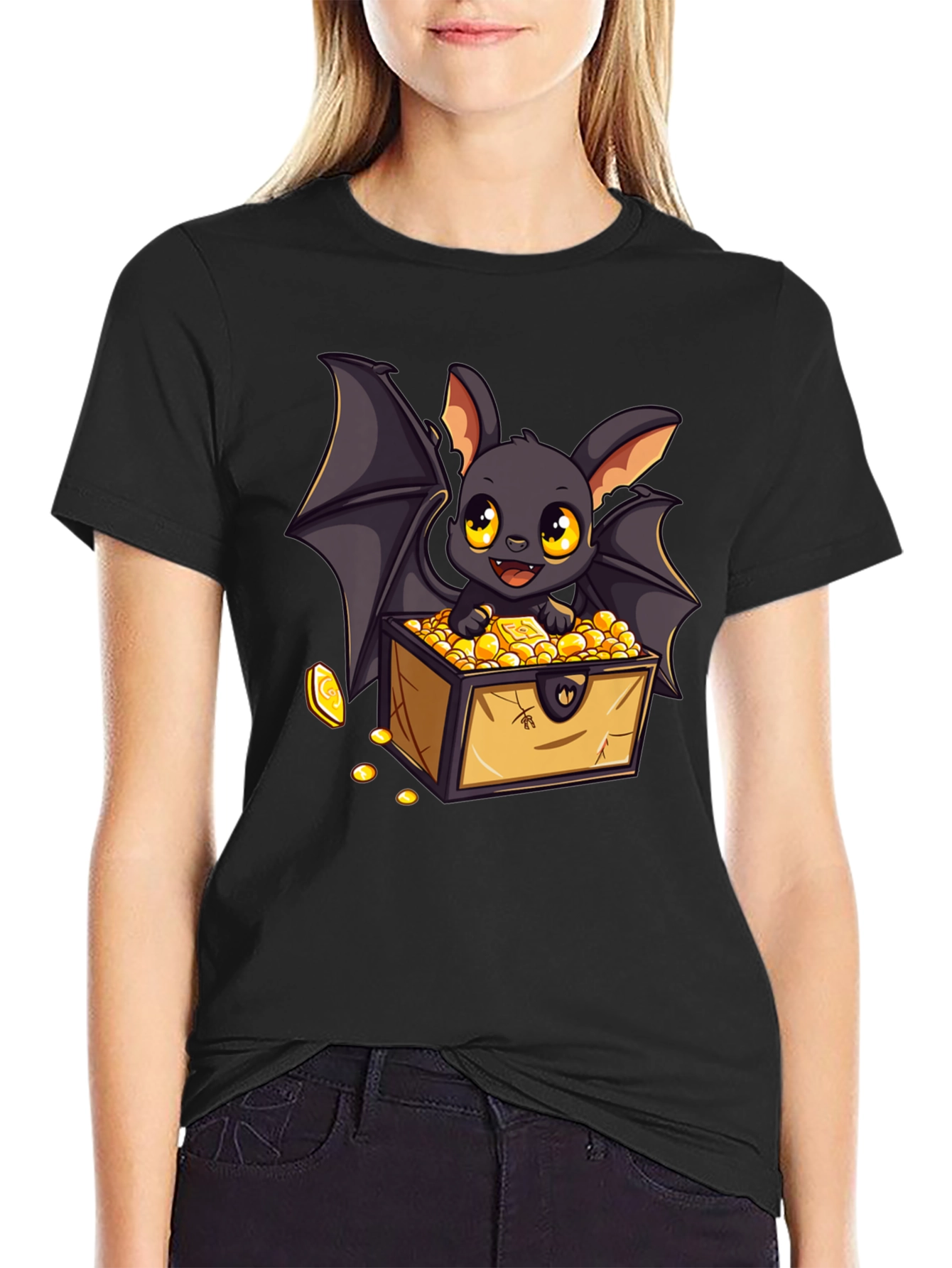 Black Bat Treasure Chest Graphic Tee - Black view 2