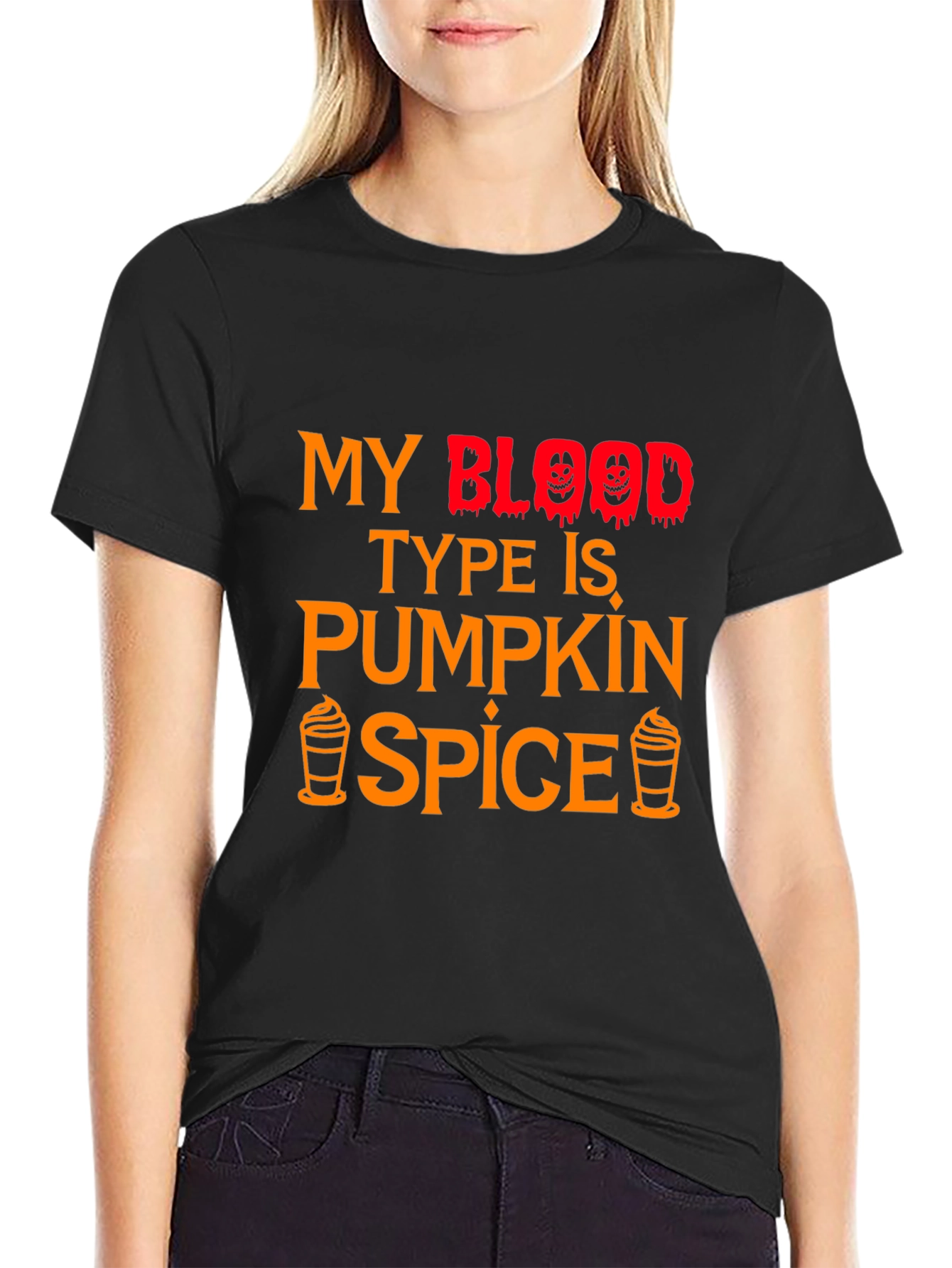 Black Pumpkin Spice Blood Type Halloween T-Shirt view 2