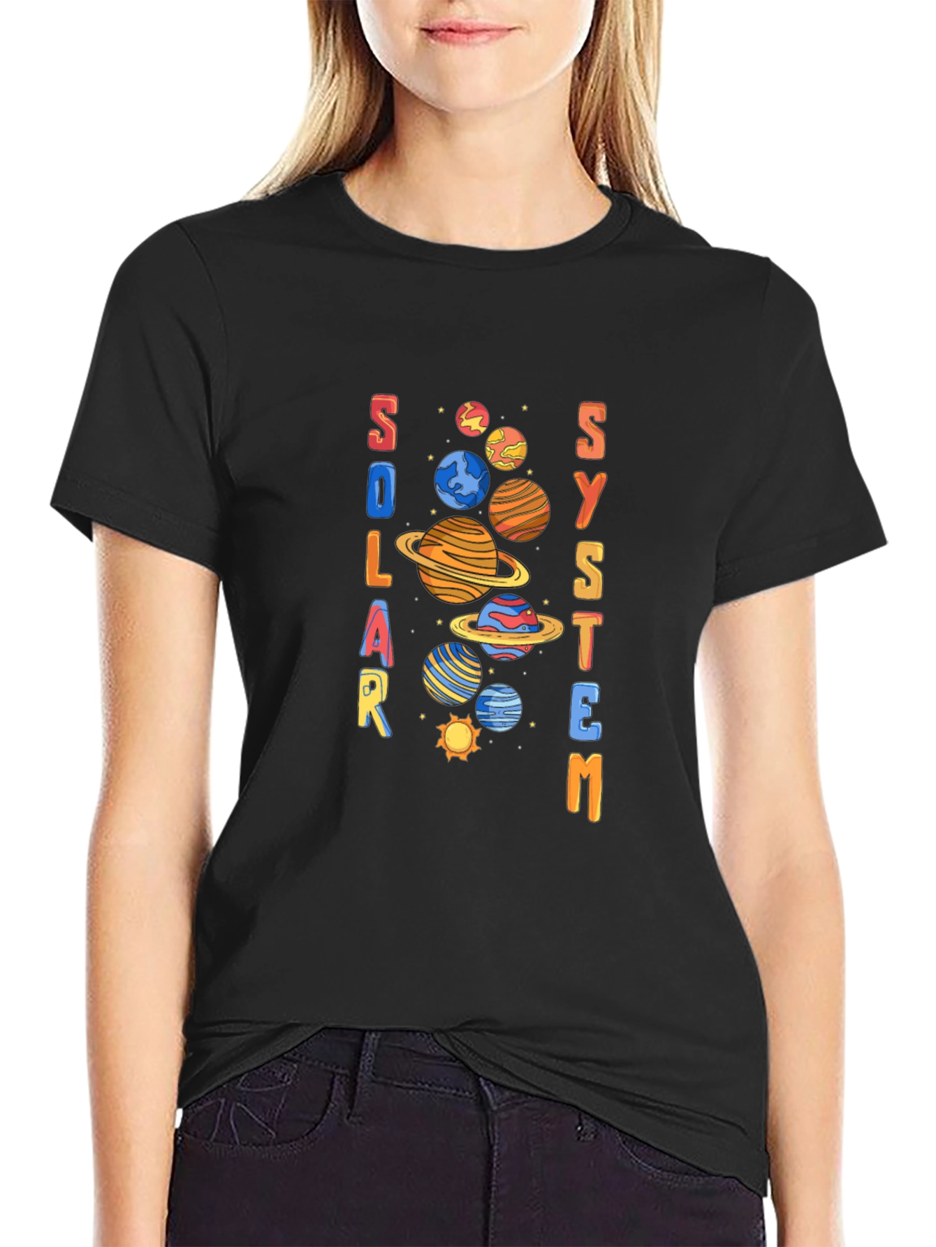 Black Solar System Graphic Tee - Space T-Shirt view 2