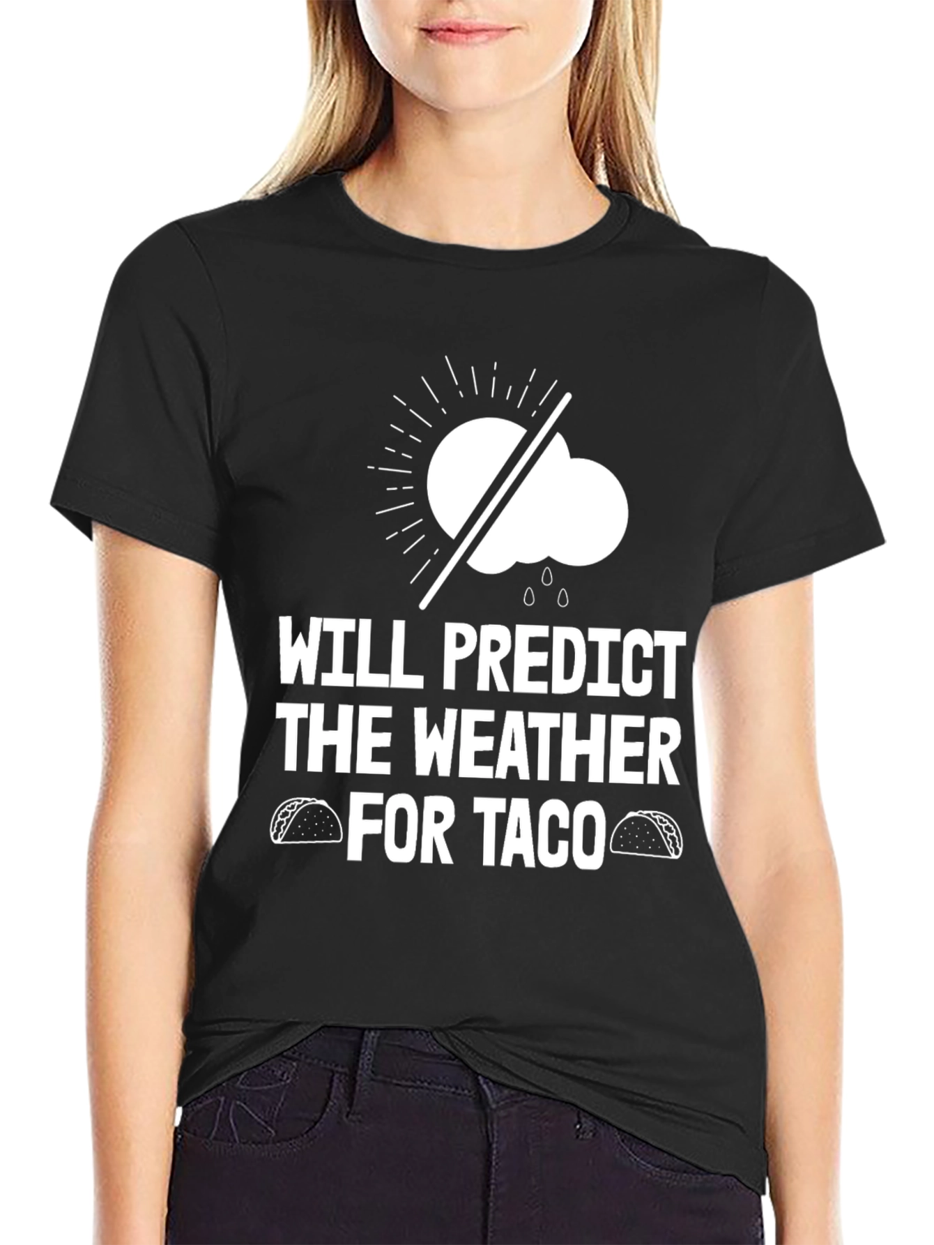 Black Funny Weather Forecast Taco T-Shirt view 2
