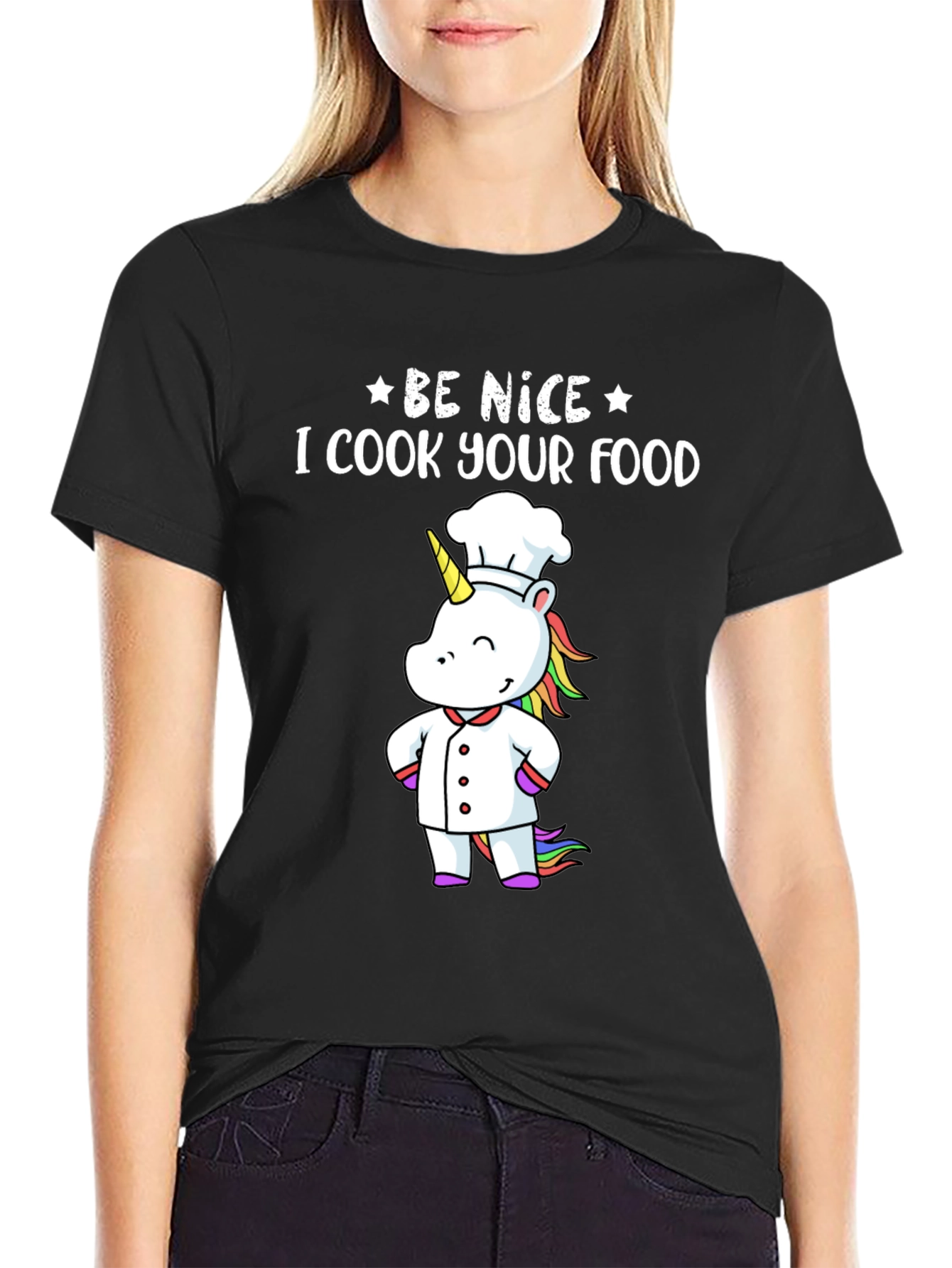 Black Be Nice I Cook Your Food T-Shirt Funny Unicorn Chef view 2