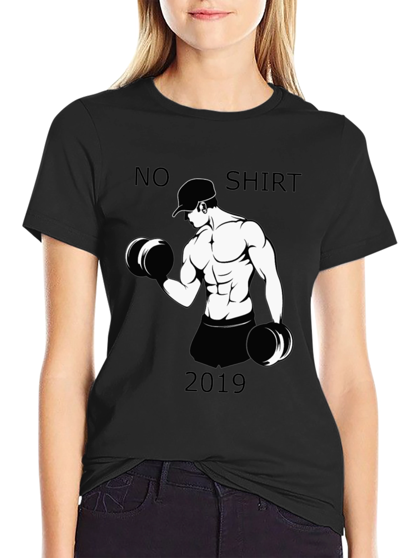 Black Funny No Shirt 2019 Workout T-Shirt view 2