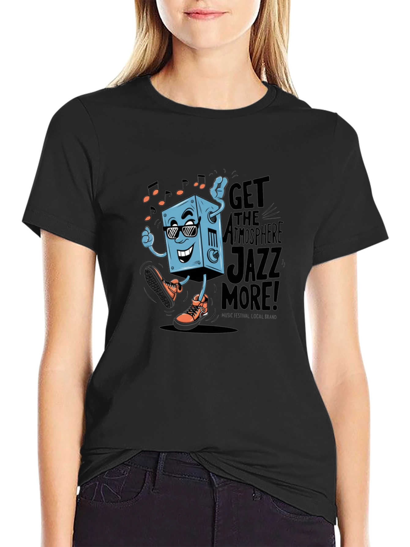 Black Cool Jazz Graphic Tee - Black Cotton T-Shirt view 2