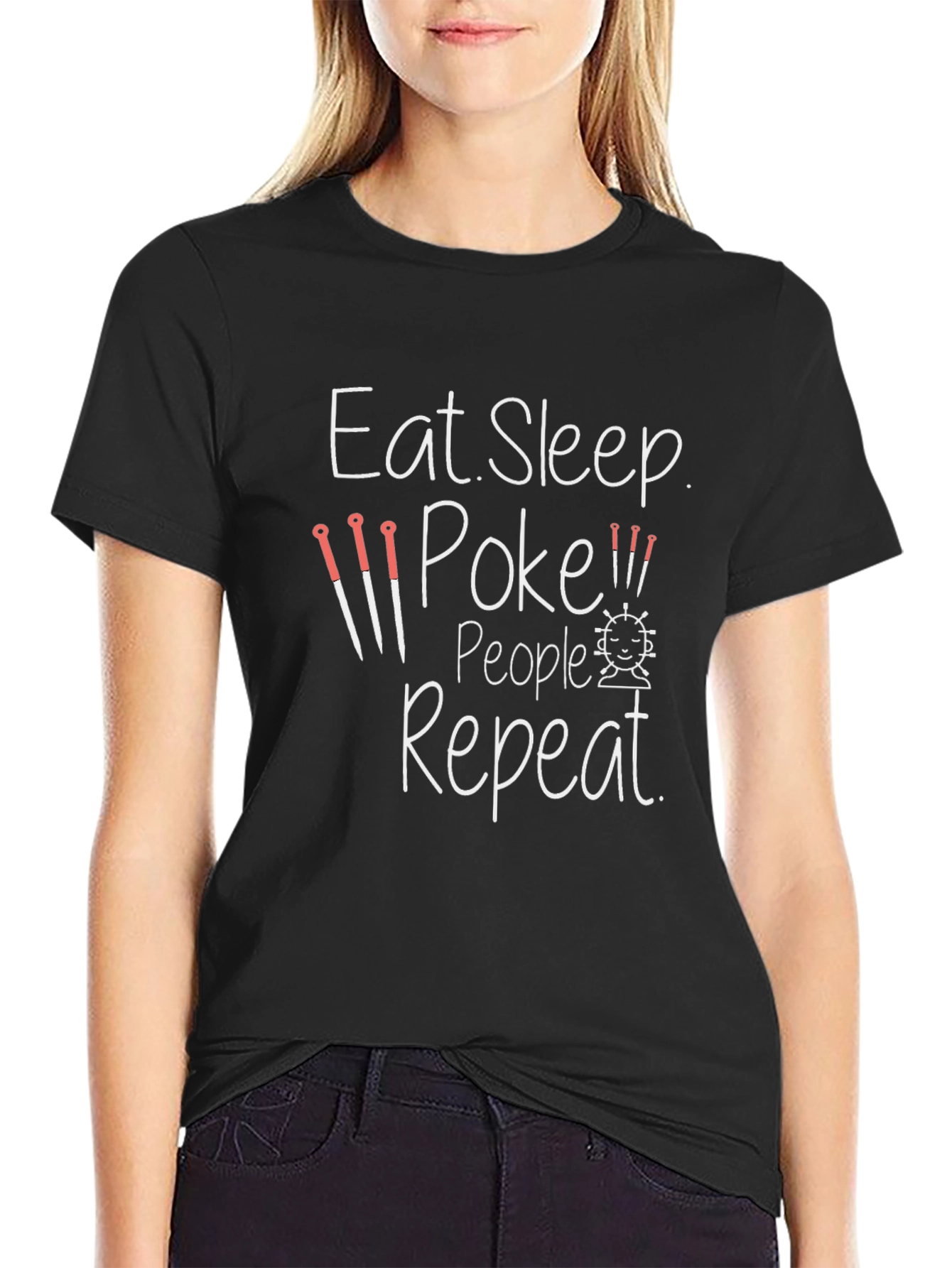 Black Eat Sleep Poke People Repeat Black T-Shirt view 2