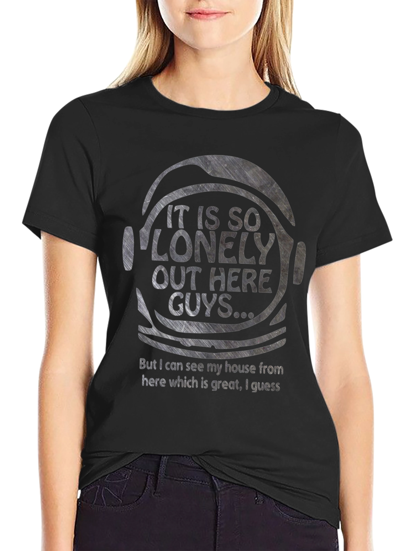 Black Lonely Astronaut T-Shirt - Space Humor Tee view 2