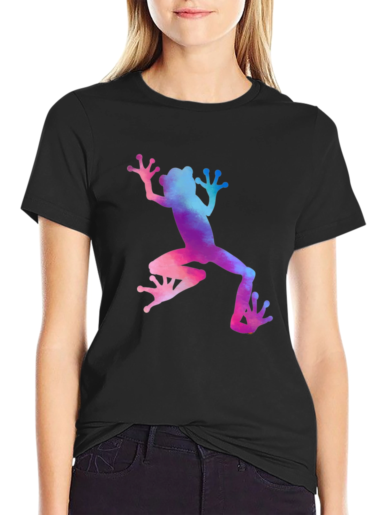 Black Watercolor Frog Graphic Tee - Cool Nature T-Shirt view 2