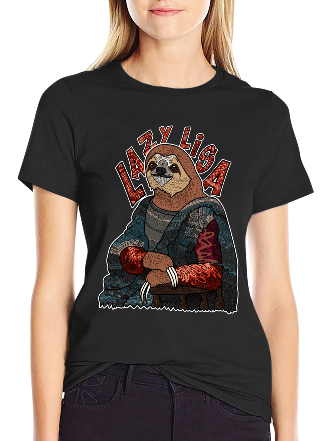 Black Lazy Lisa Sloth Graphic Tee view 2