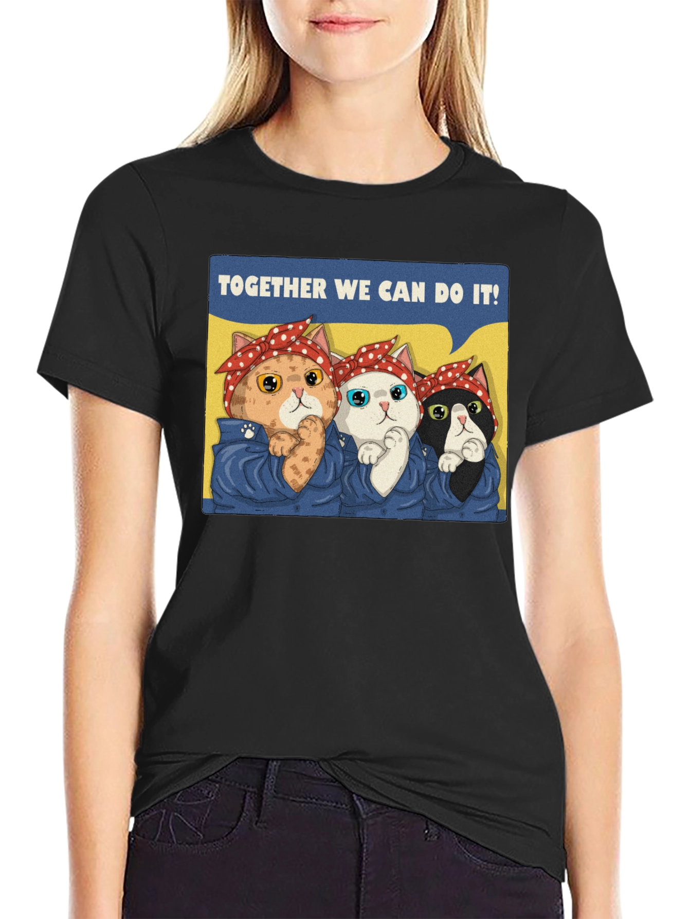 Black Rosie the Riveter Cats T-Shirt view 2