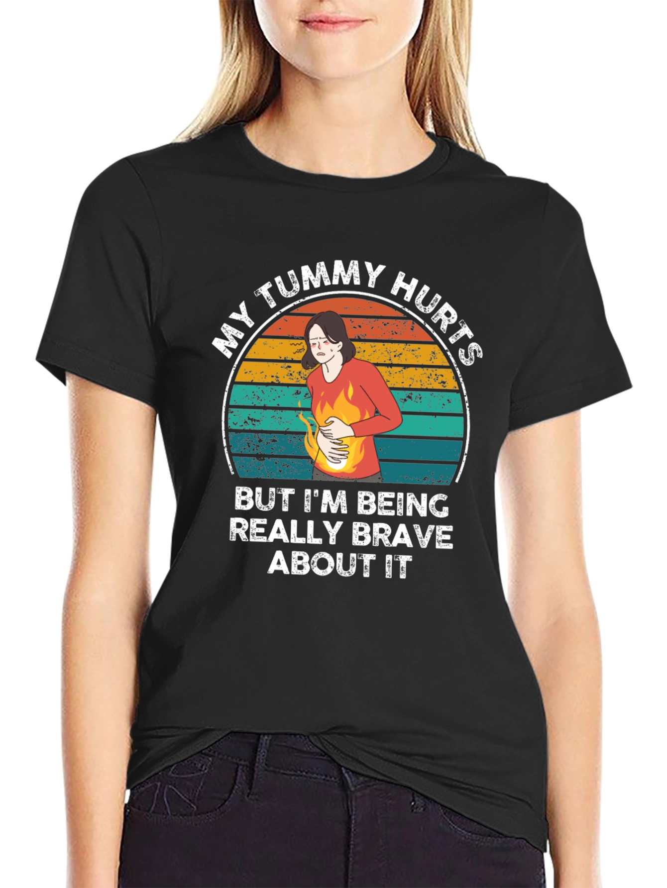 Black My Tummy Hurts Funny Graphic Tee view 2