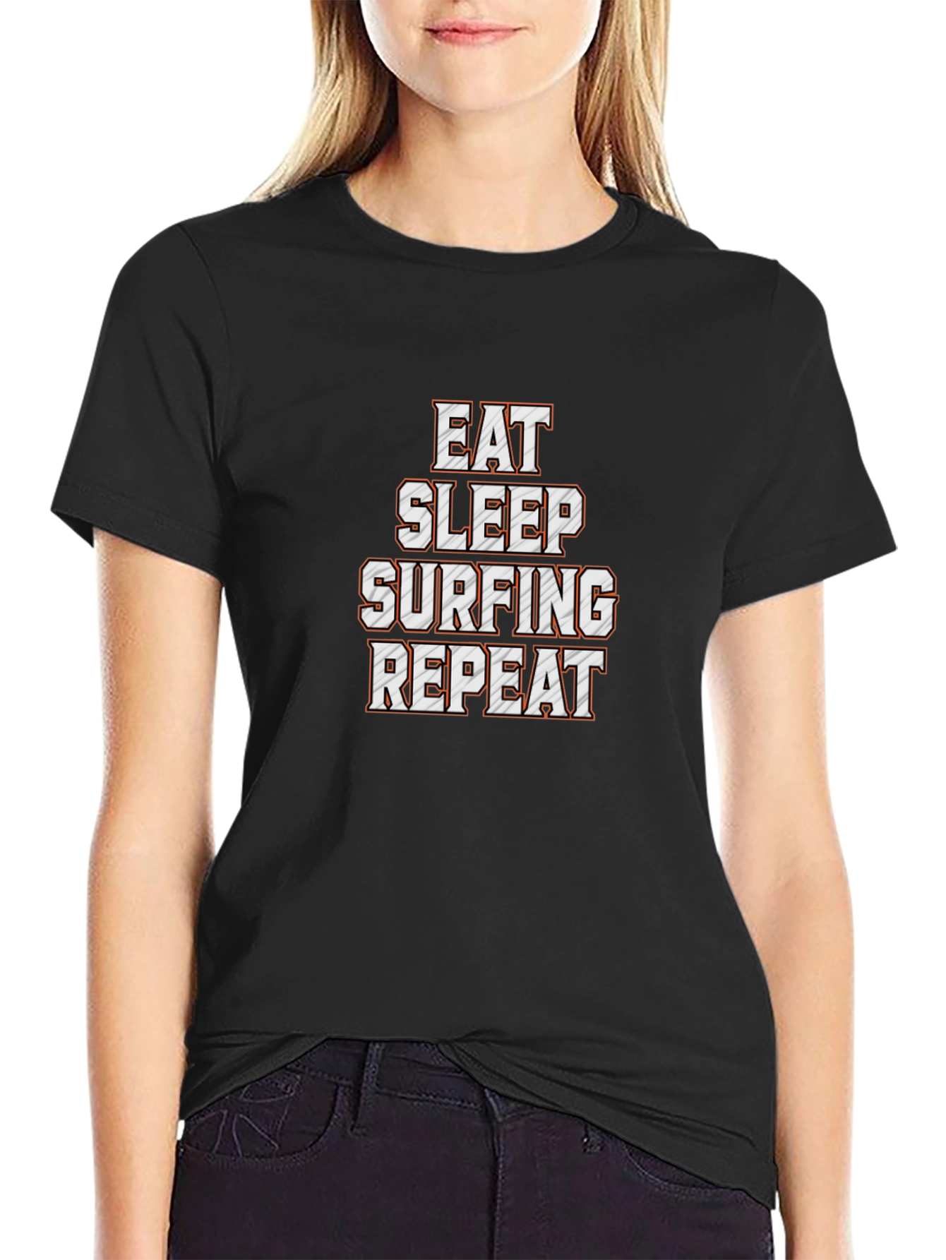 Black Eat Sleep Surfing Repeat Black T-Shirt view 2