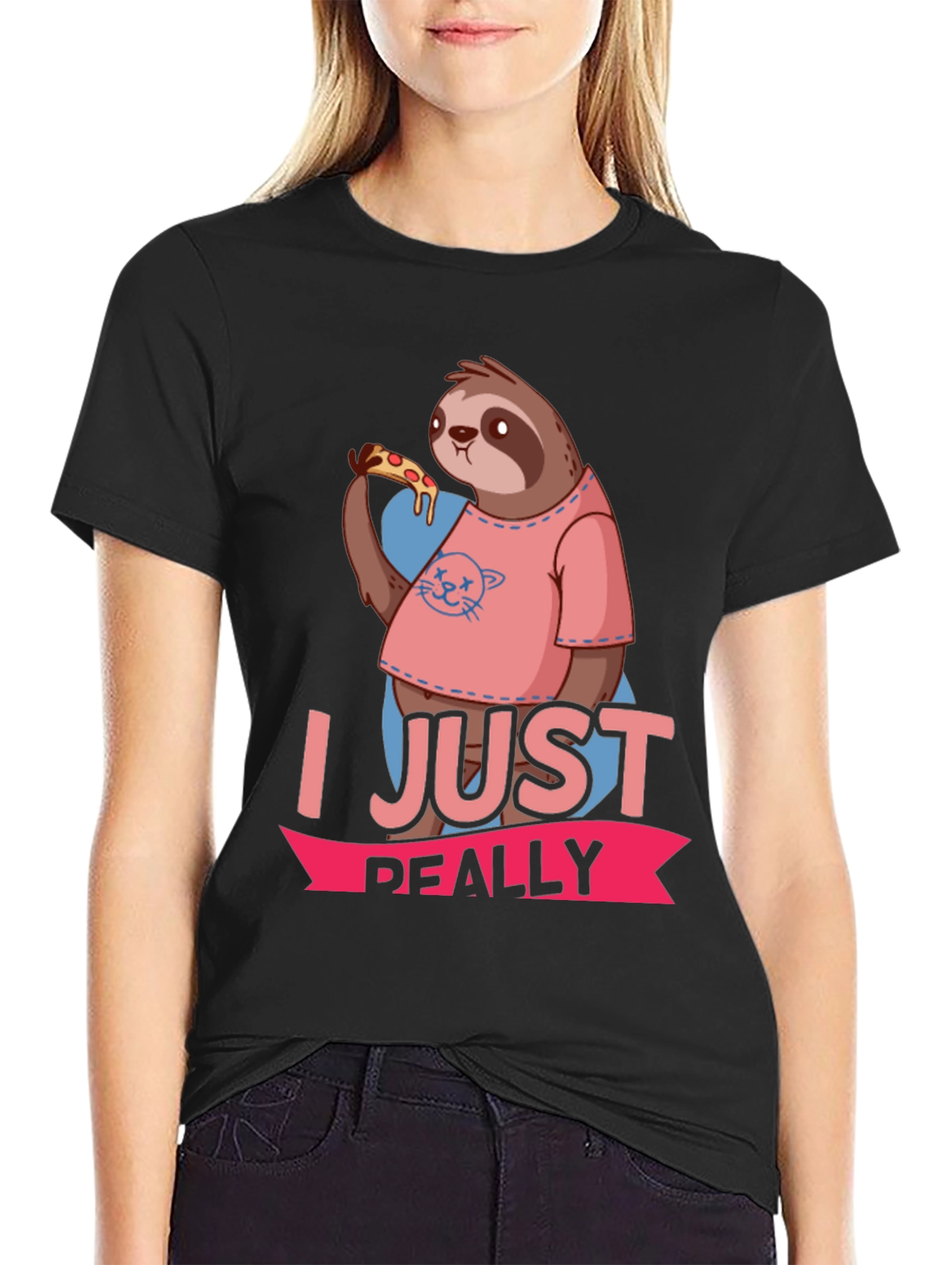 Black Sloth Pizza Lover T-Shirt - Funny Graphic Tee view 2