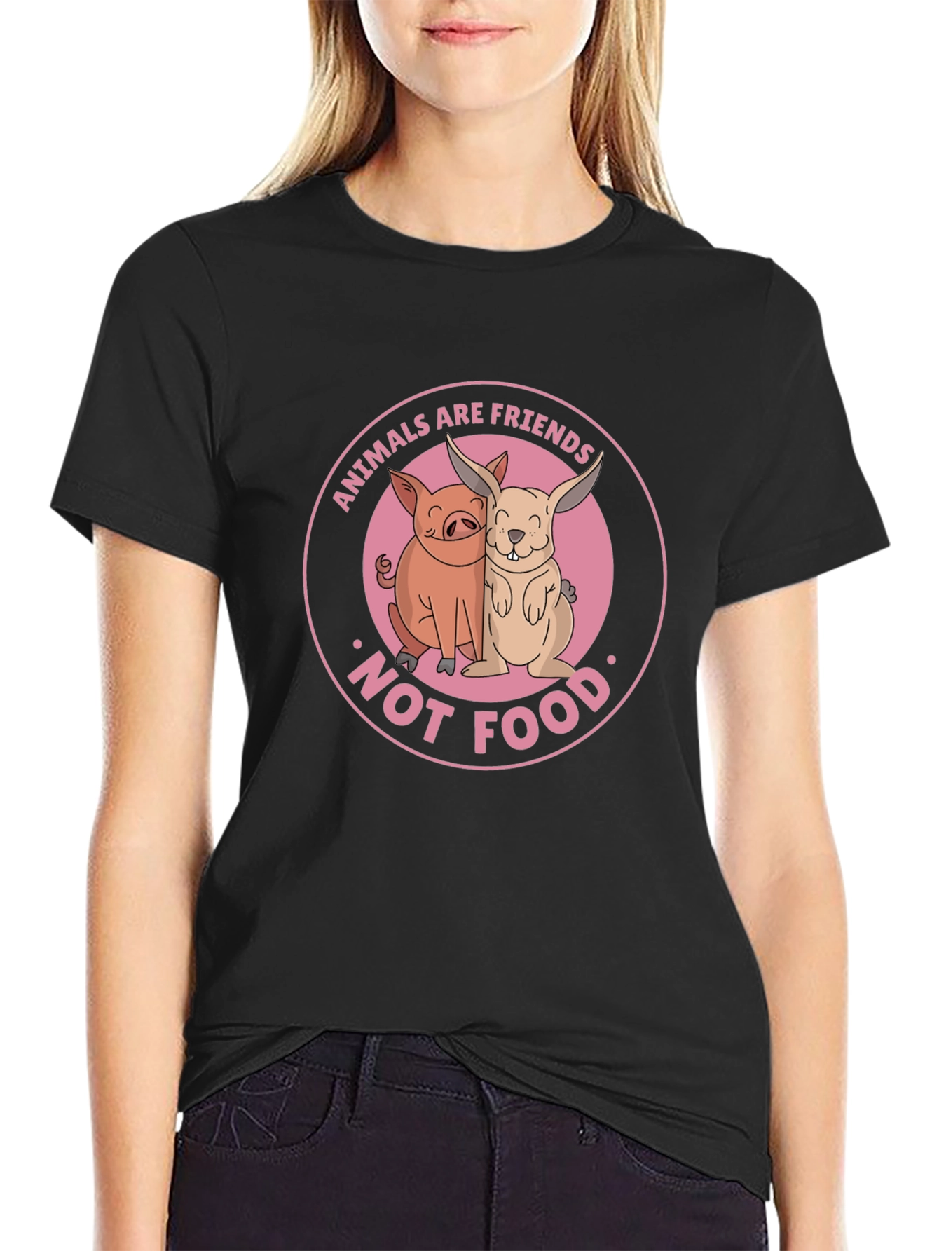 Black Vegan Animals Are Friends T-shirt view 2