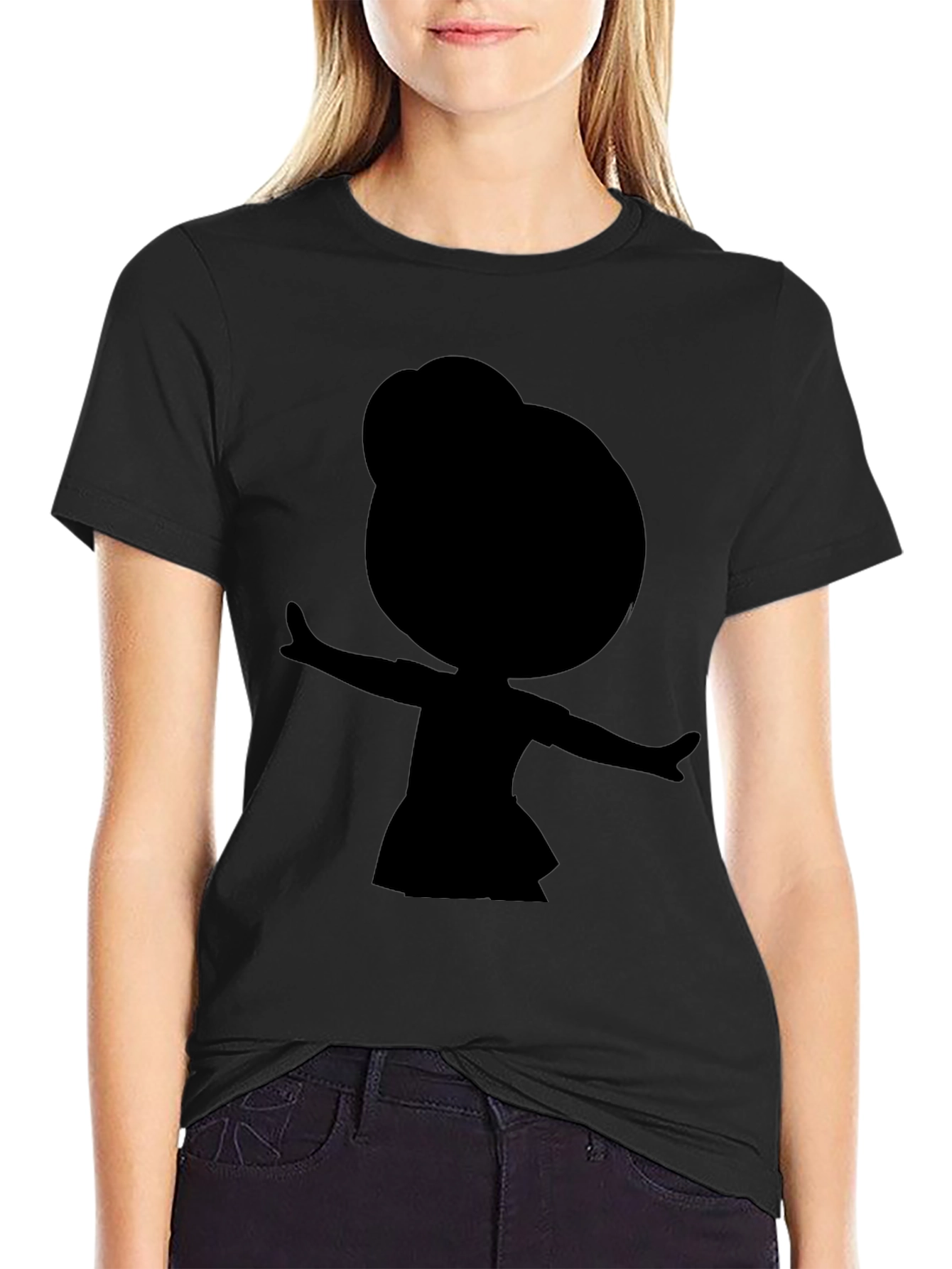 Black Silhouette Cartoon Girl Black T-Shirt view 2