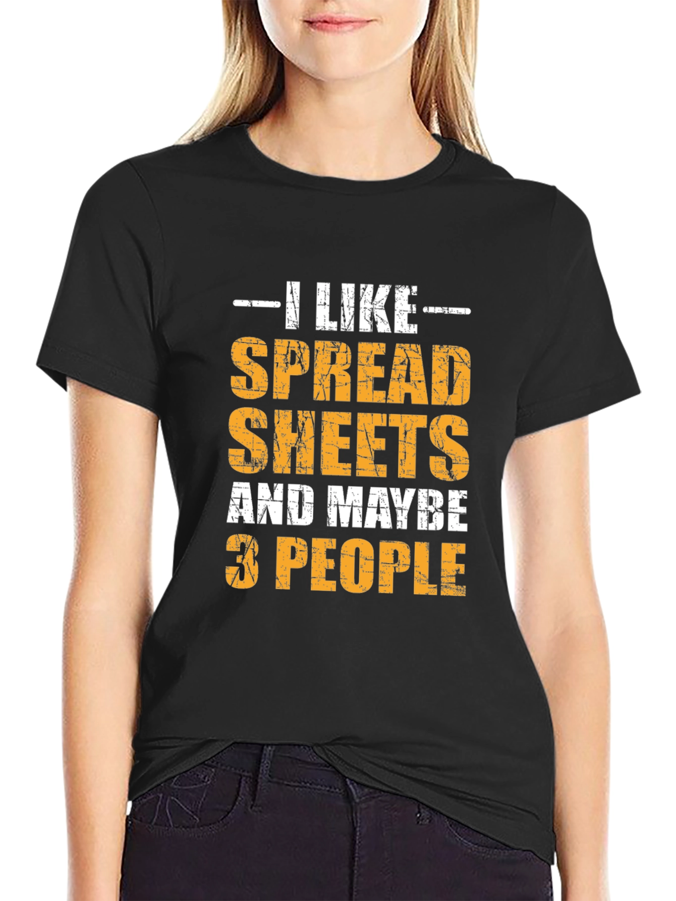 Black I Like Spreadsheets & 3 People Black T-Shirt view 2