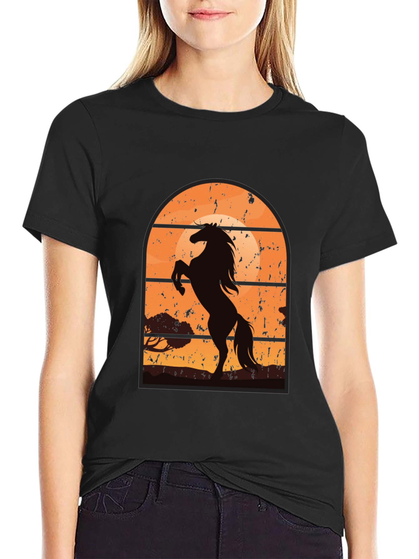 Black Horse Sunset Graphic T-Shirt view 2