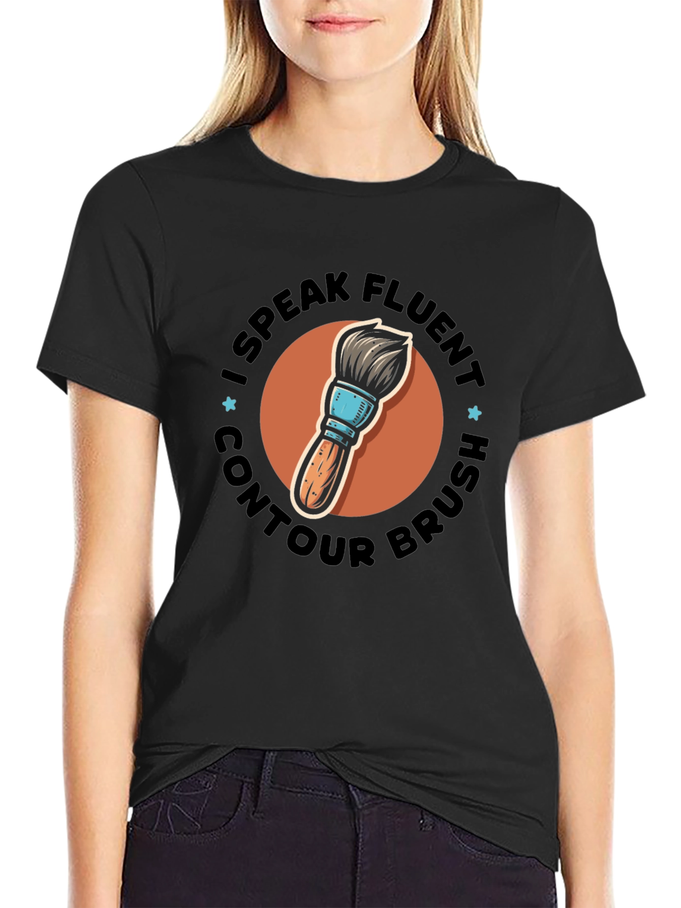 Black I Speak Fluent Contour Brush Black Tee view 2