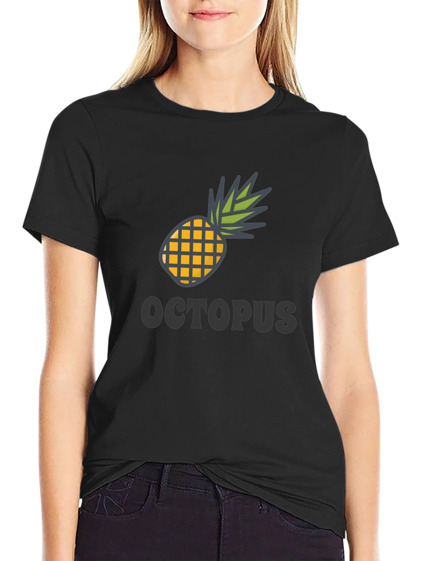 Black Pineapple Octopus Graphic Tee - Black Cotton Blend view 2