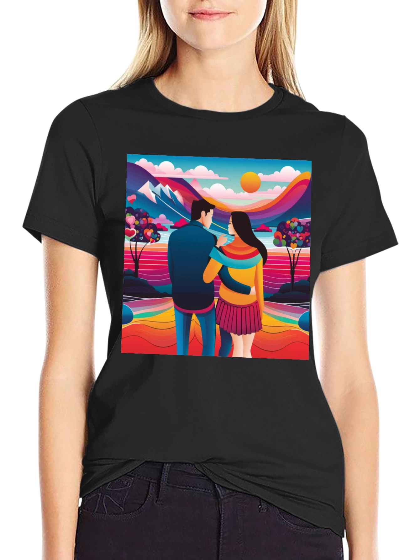Black Couple's Colorful Landscape Tee view 2