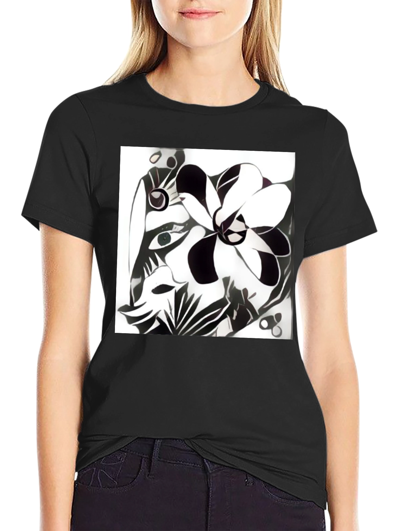 Black Abstract Floral Graphic Tee - Unisex Cotton Blend view 2