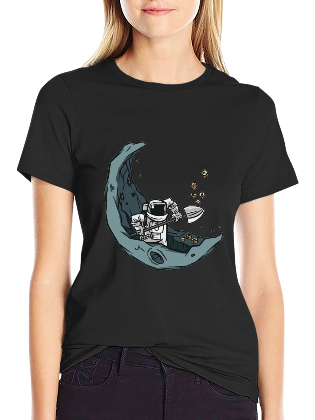 Black Astronaut Moon Miner Graphic Tee view 2