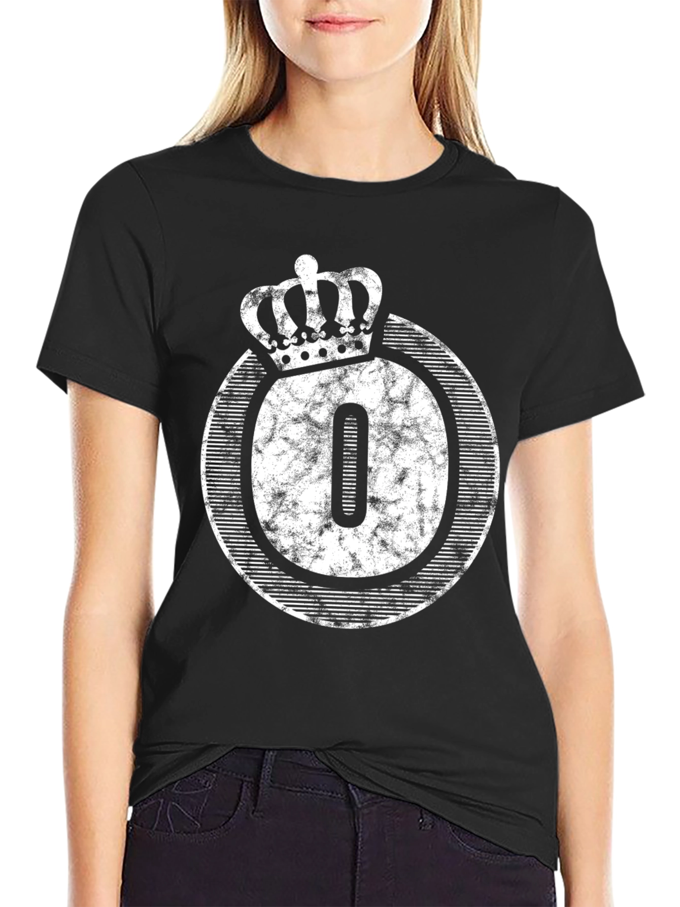 Black King Number Zero Graphic Tee - Distressed Crown Design view 2