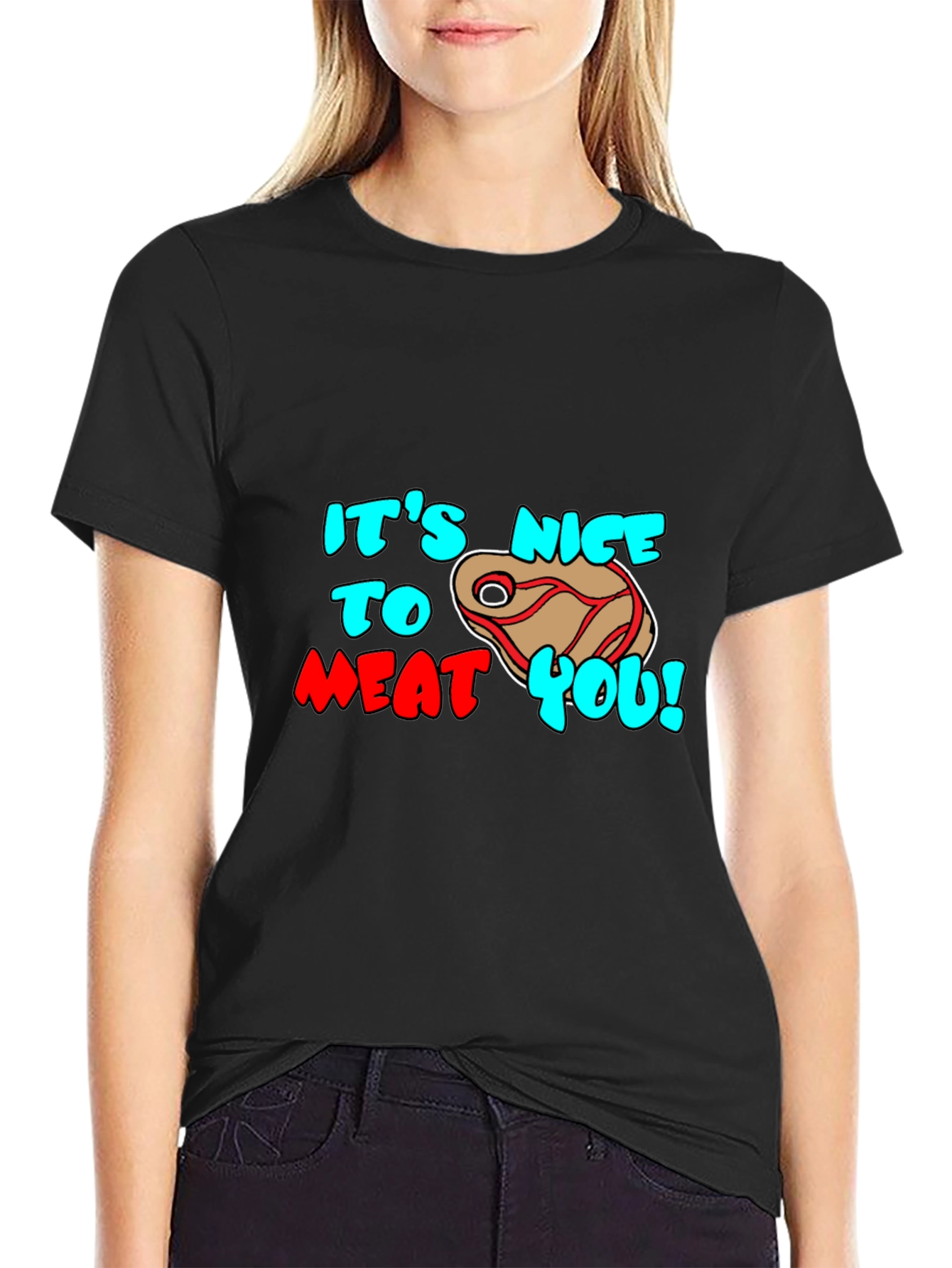 Black It's Nice To Meat You Graphic Tee view 2