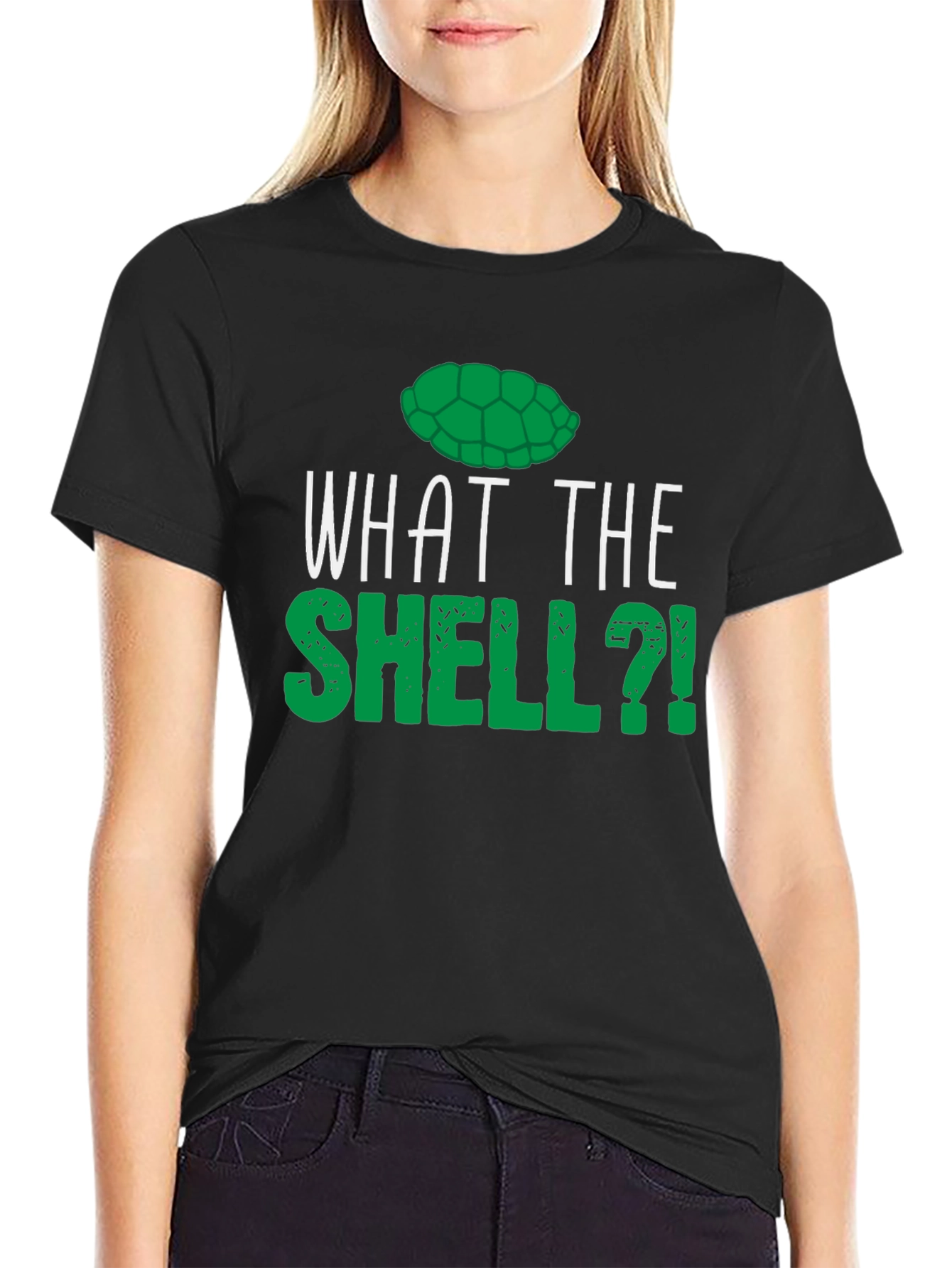 Black What the Shell? Funny Turtle T-Shirt view 2