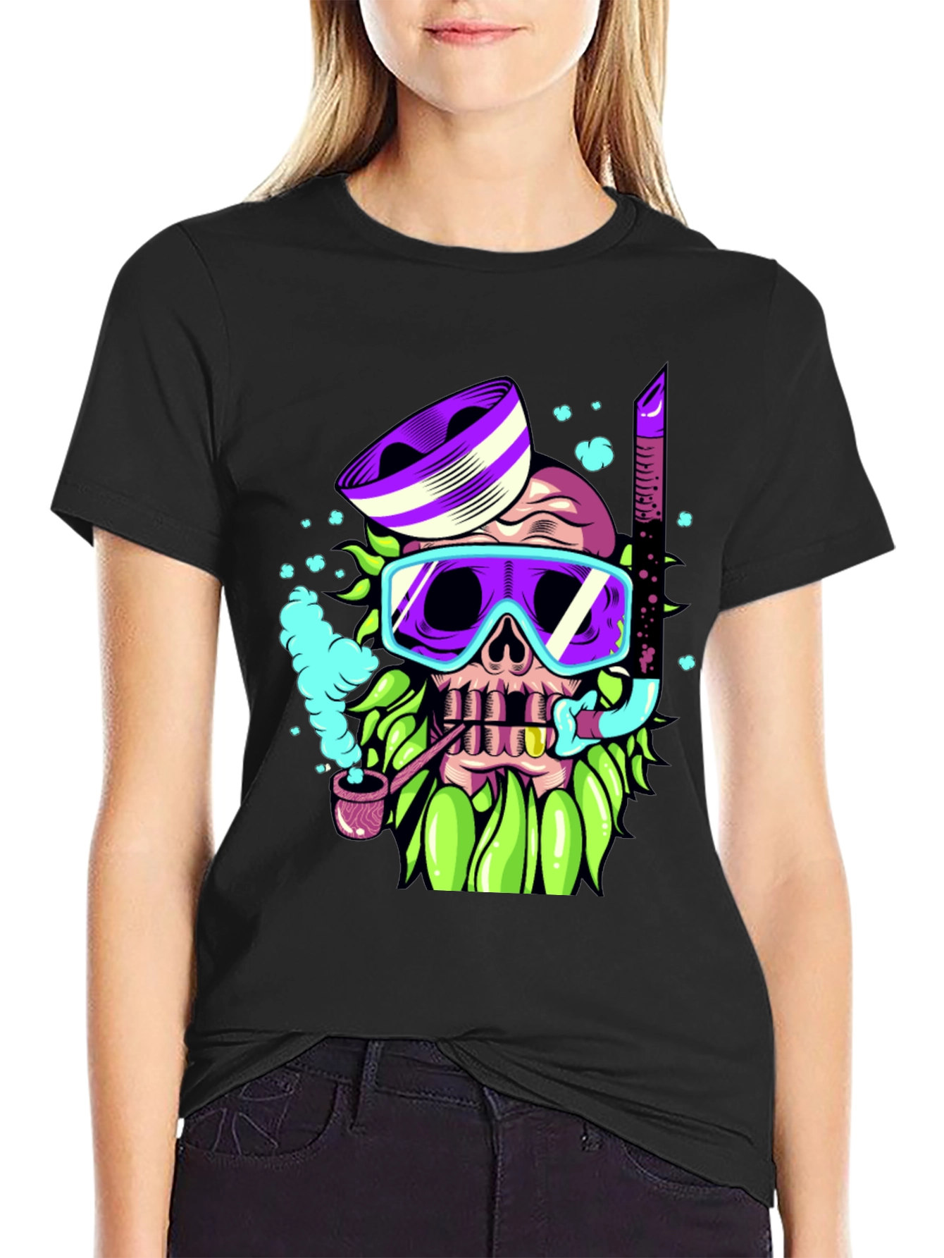 Black Diver Skull Graphic Tee - Unique Colorful Design view 2