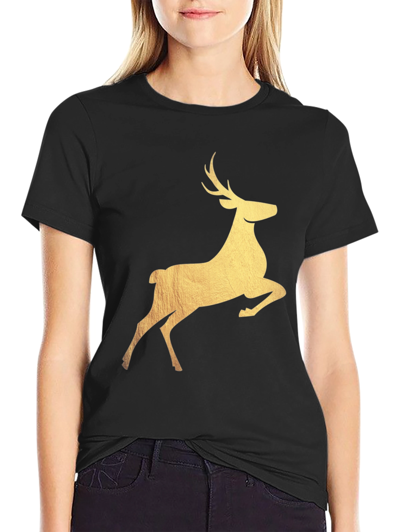 Black Reindeer Graphic Black T-Shirt view 2