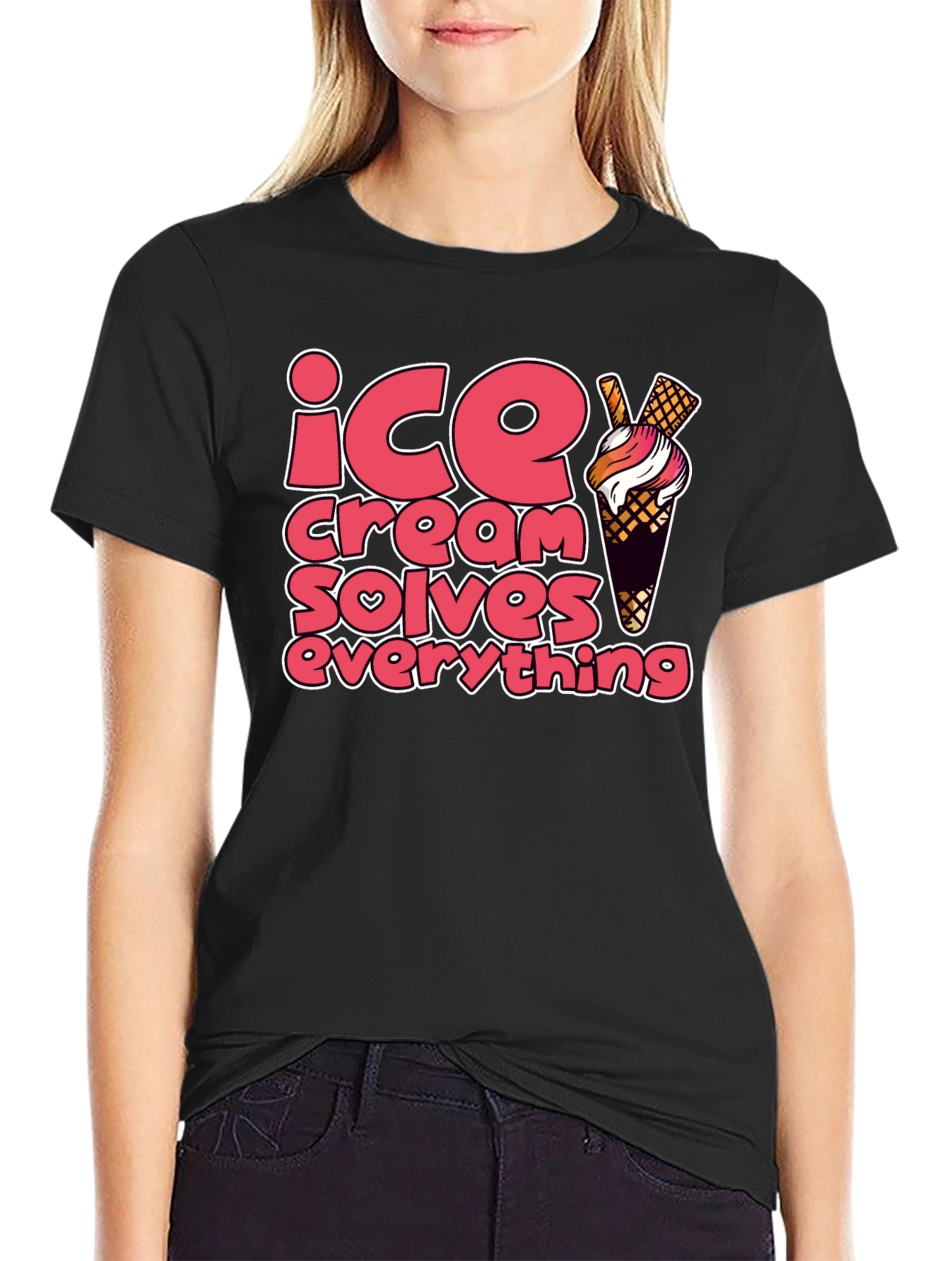 Black Ice Cream Solves Everything Graphic Tee view 2