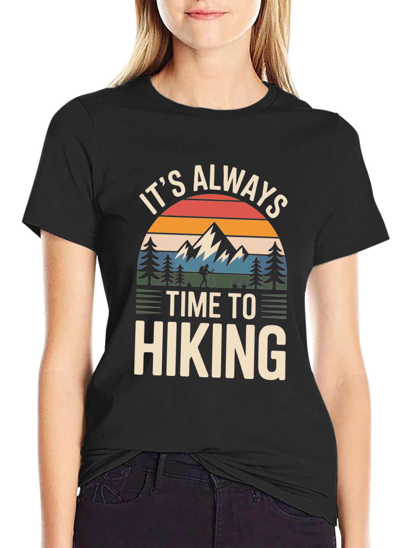 Black It's Always Time To Hiking Graphic T-Shirt view 2