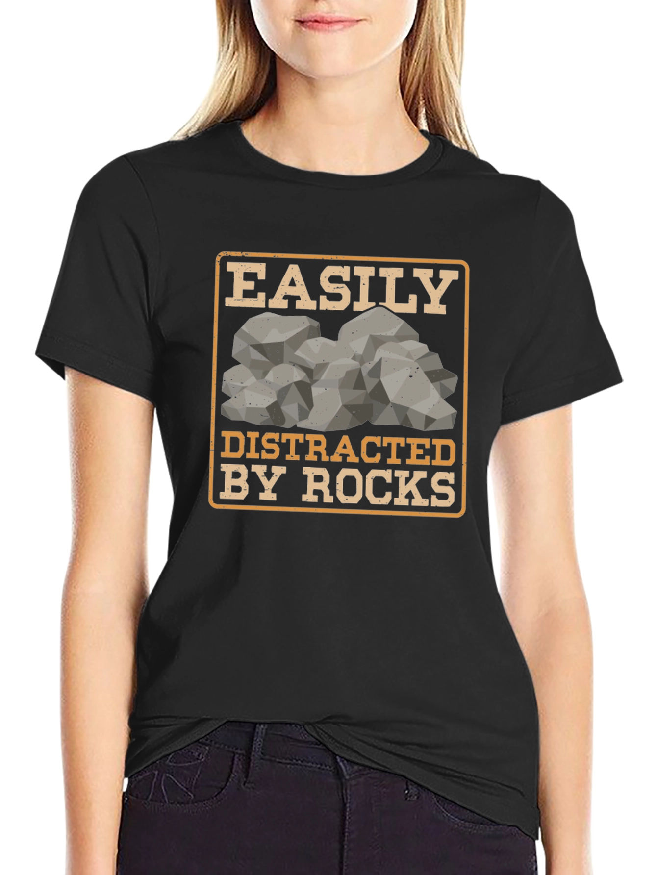 Black Easily Distracted By Rocks Graphic Tee view 2