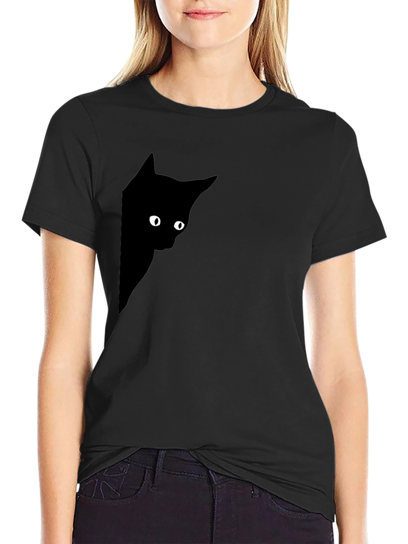 Black Peek-a-Boo Cat Graphic T-Shirt - Black view 2