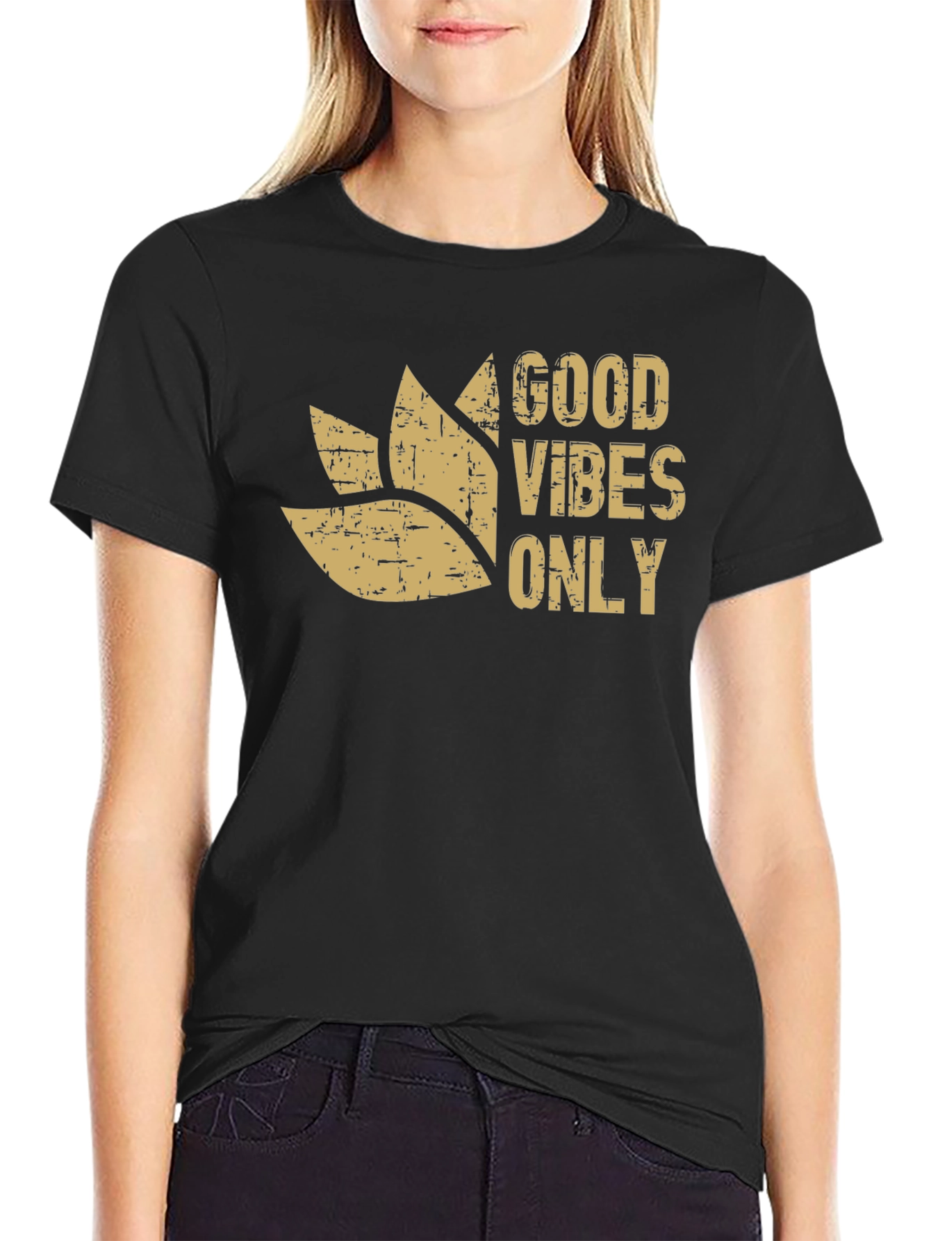 Black Good Vibes Only Graphic Tee - Black Cotton Blend view 2