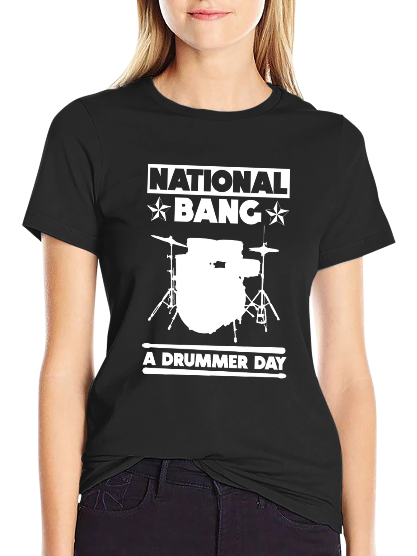 Black National Bang A Drummer Day Black T-Shirt view 2