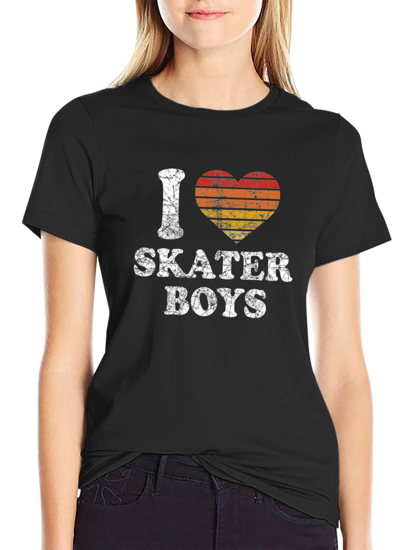 Black I Heart Skater Boys Black T-Shirt - Distressed Graphic Tee view 2