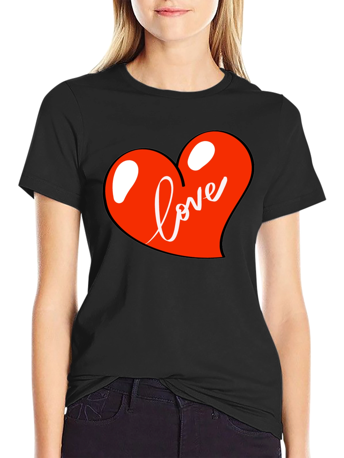 Black Love Heart Graphic Tee - Black Casual Shirt view 2