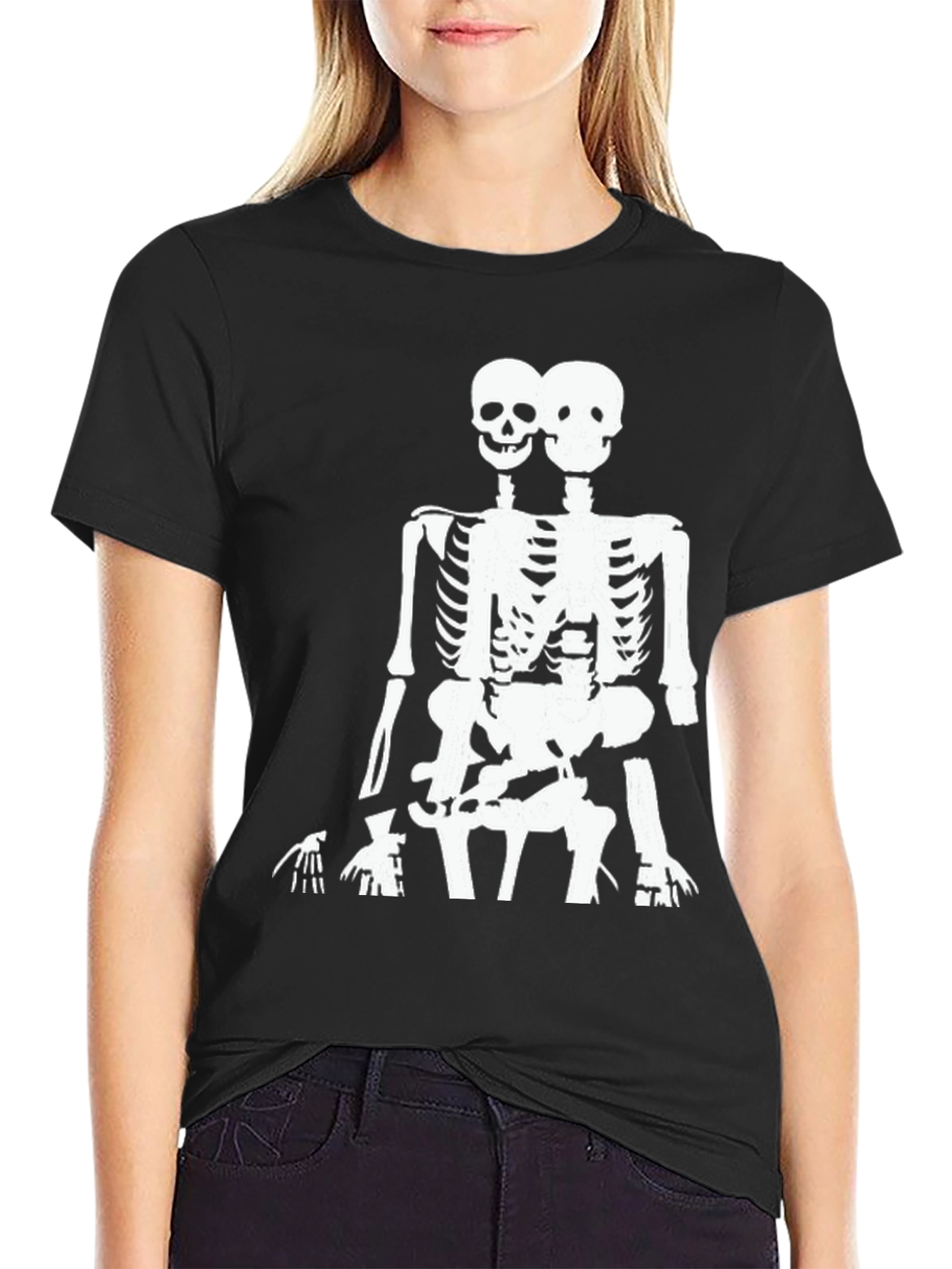 Black Two Headed Skeleton Graphic Tee - Black view 2