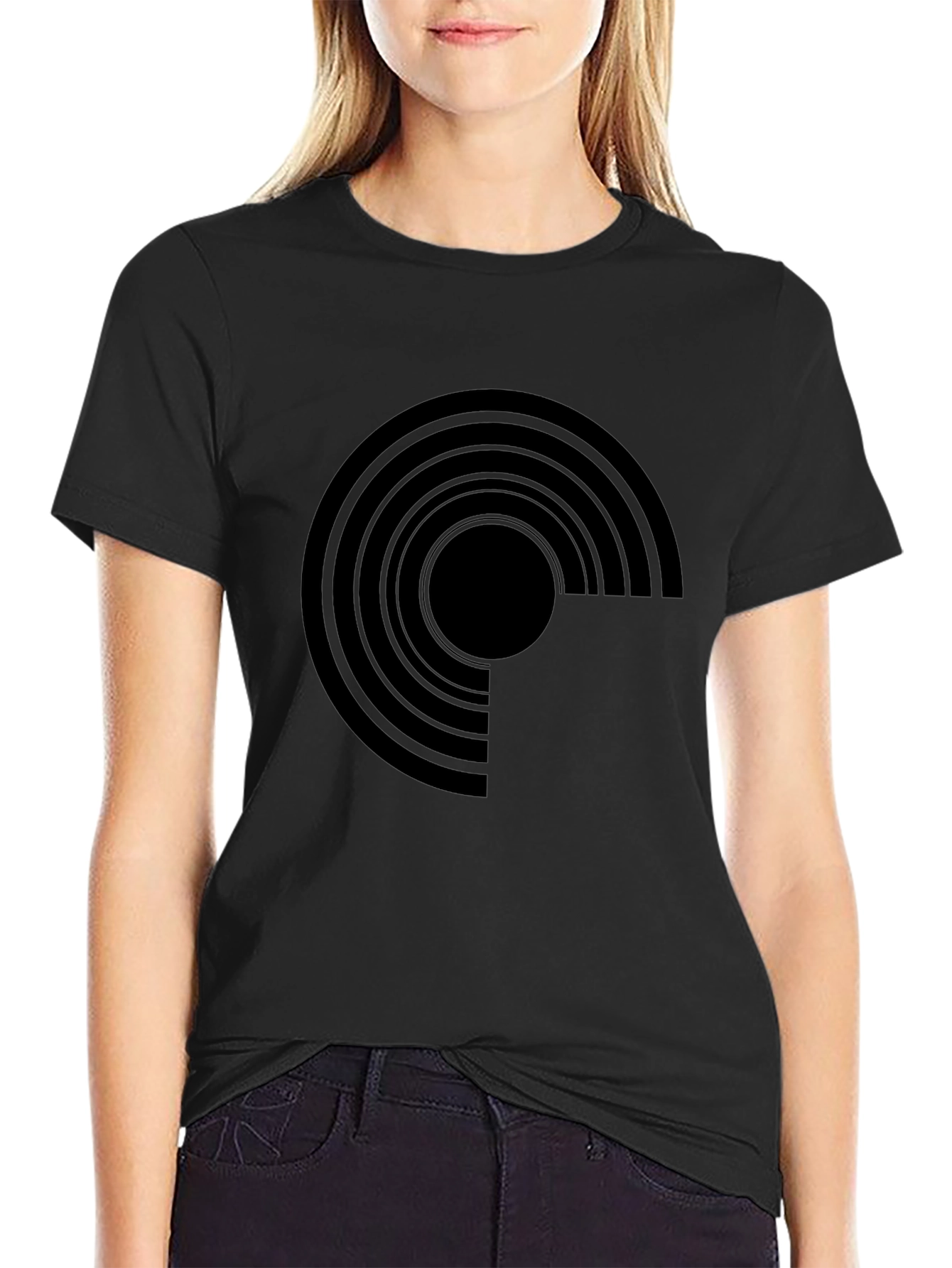 Black Modern Geometric Graphic Tee - Black Cotton Blend view 2