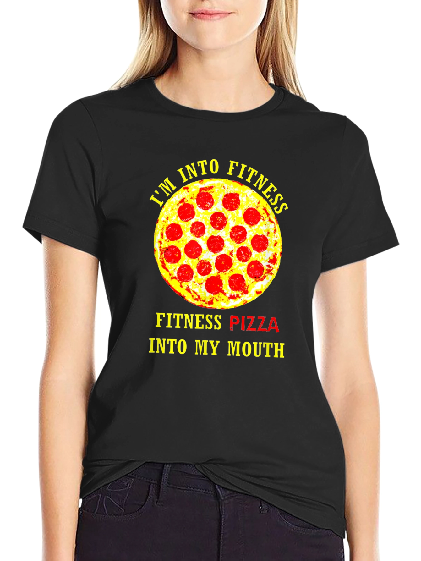 Black Fitness Pizza T-Shirt - Funny Gym Workout Tee view 2