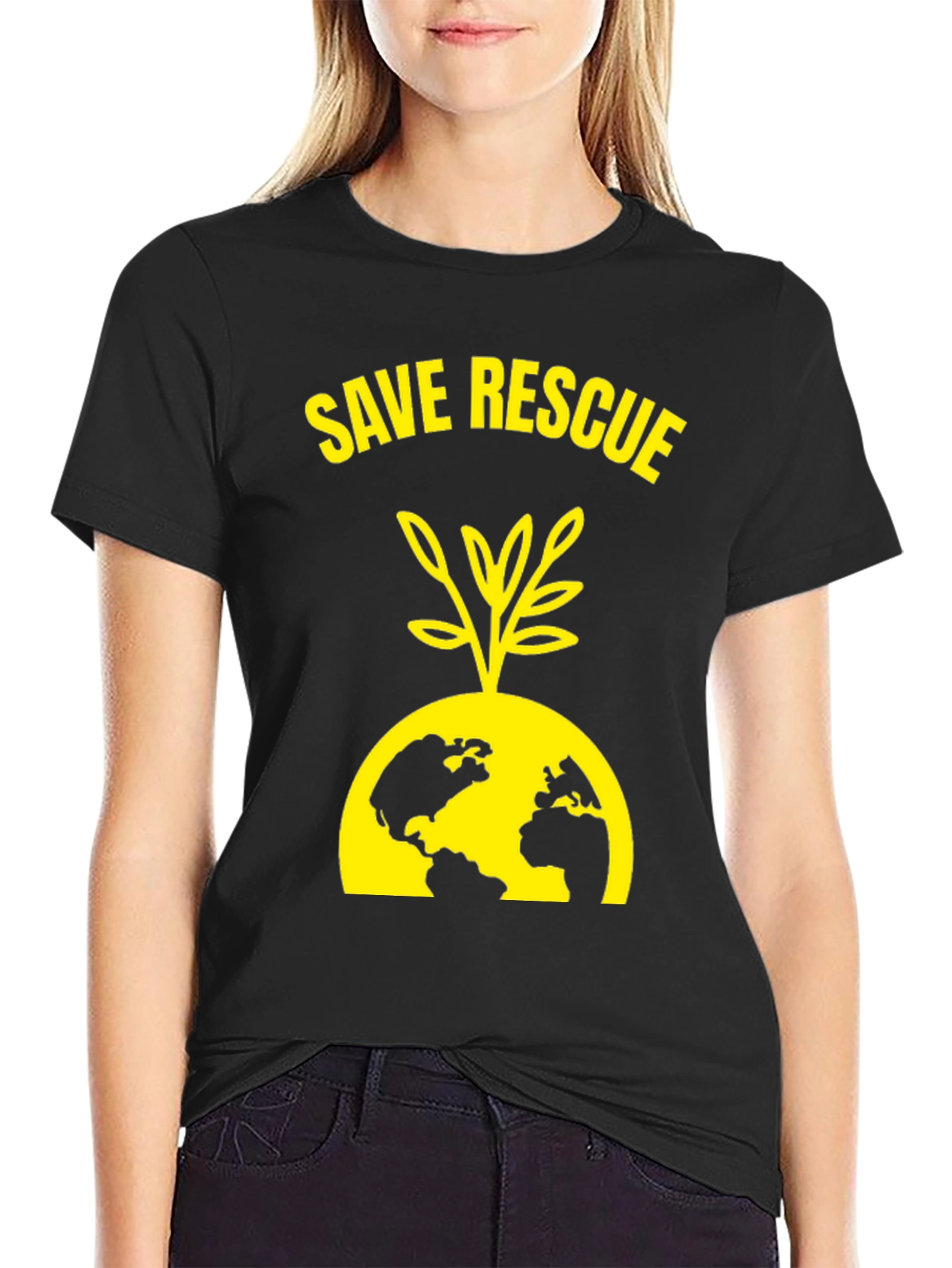 Black Save Rescue Earth T-Shirt view 2