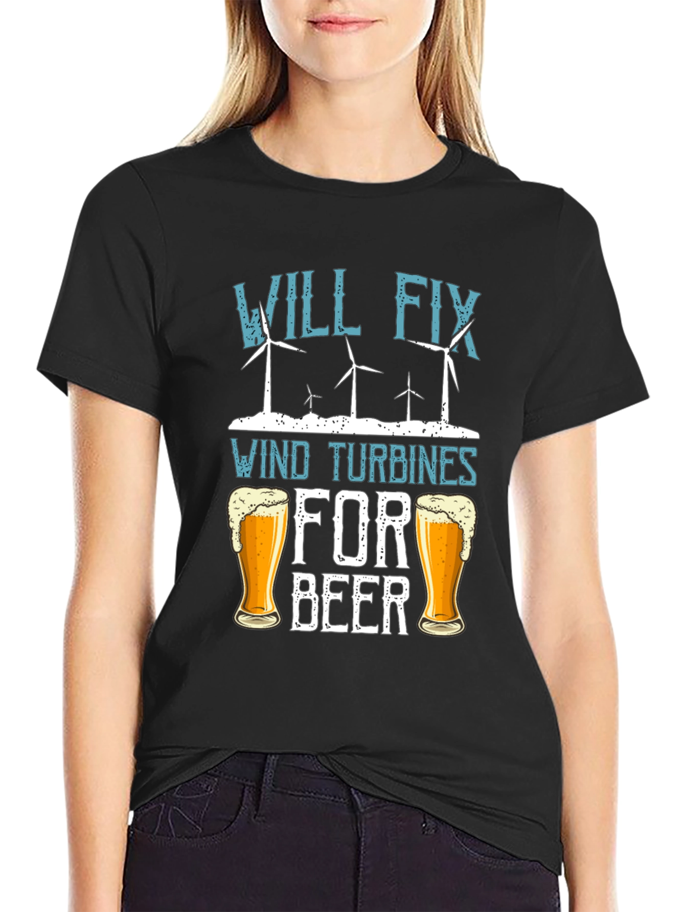 Black Will Fix Wind Turbines For Beer T-Shirt view 2