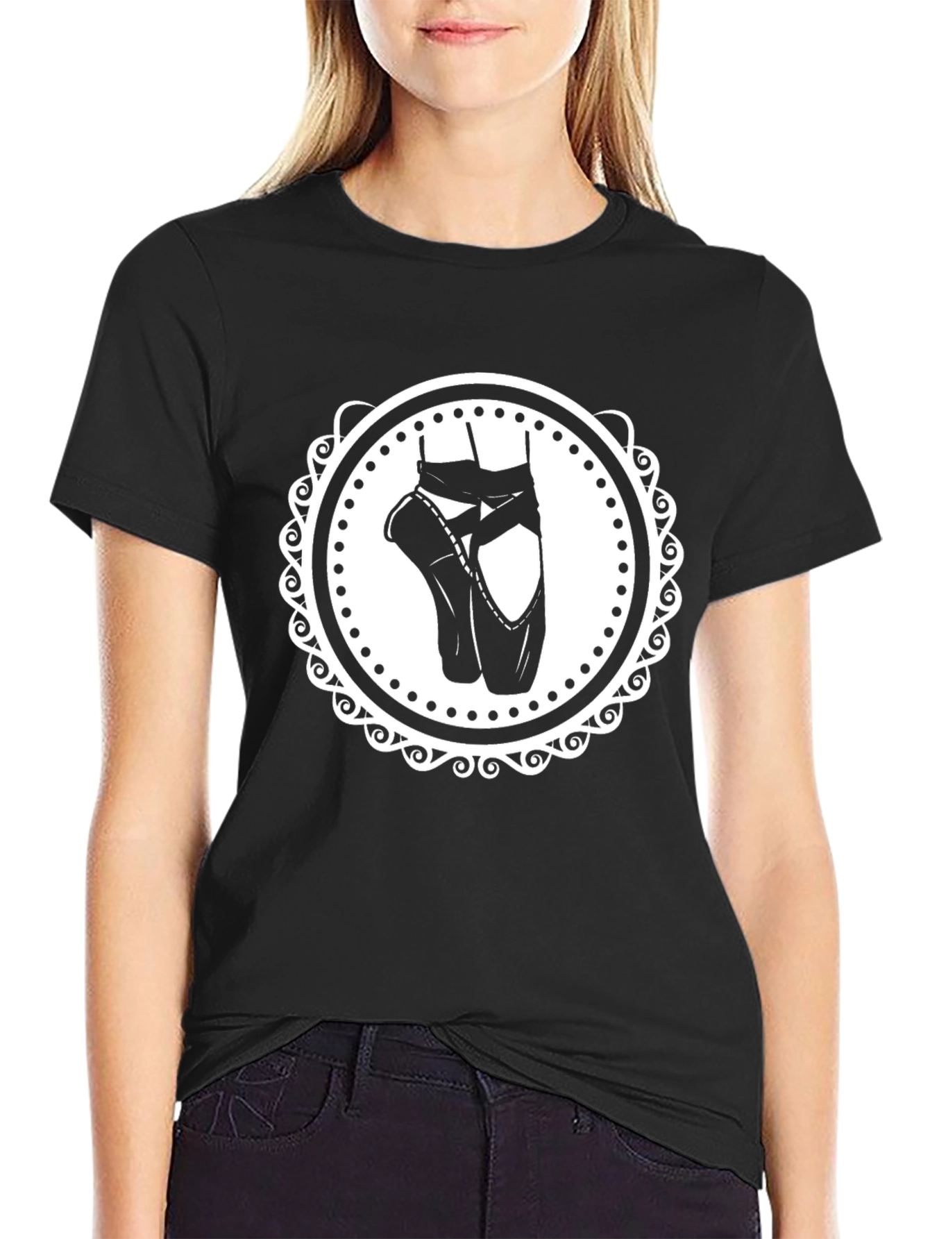 Black Ballet Shoes Graphic Tee - Dance Lover Shirt view 2
