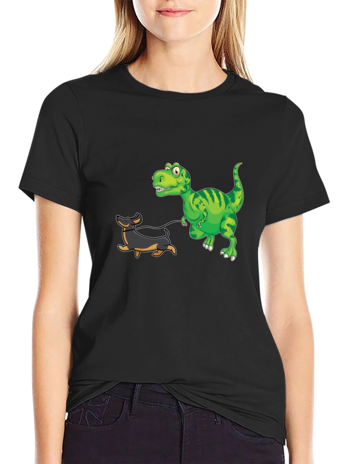 Black Dino Dog Walk Black T-Shirt view 2