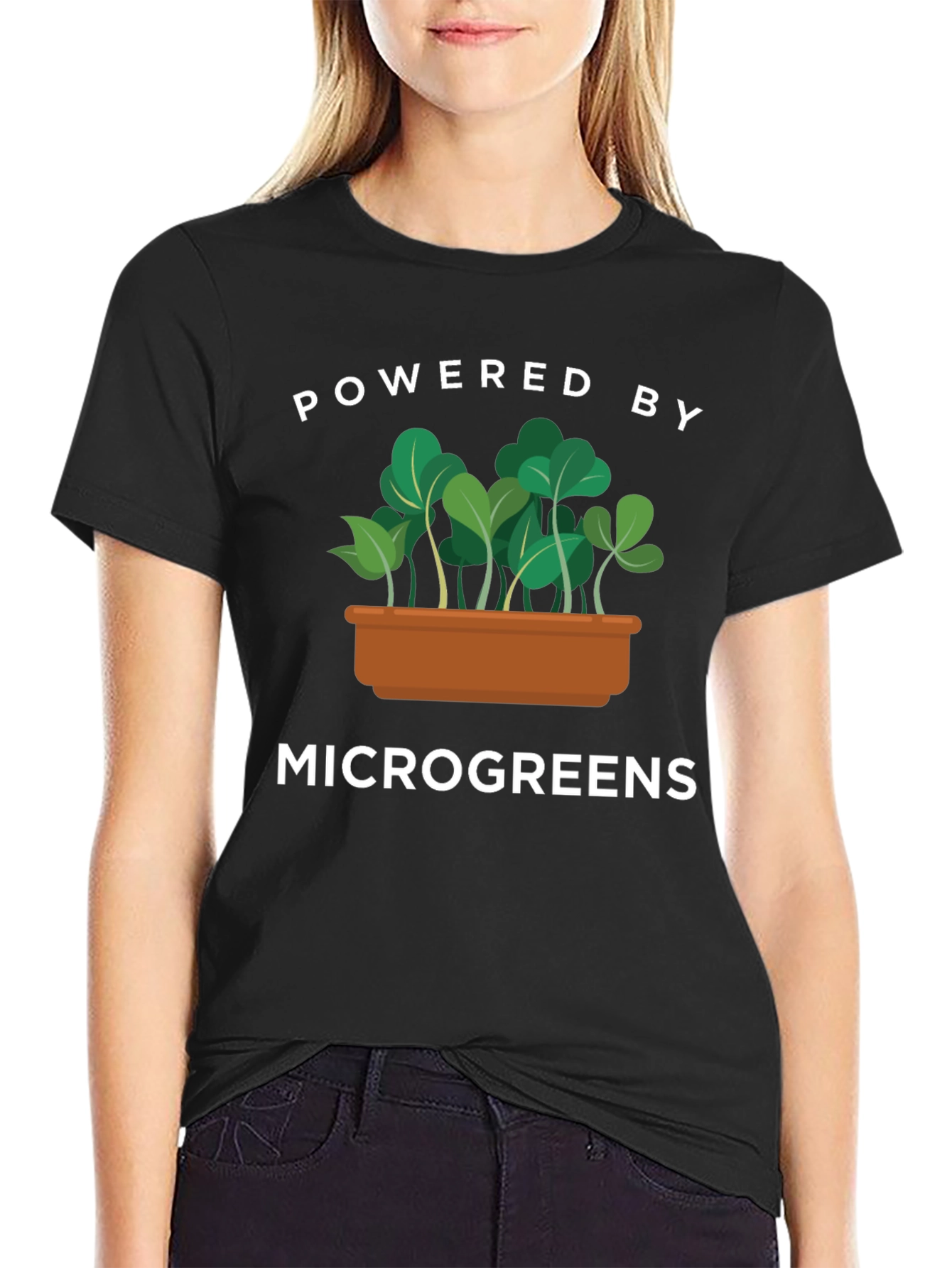Black Powered by Microgreens T-Shirt view 2